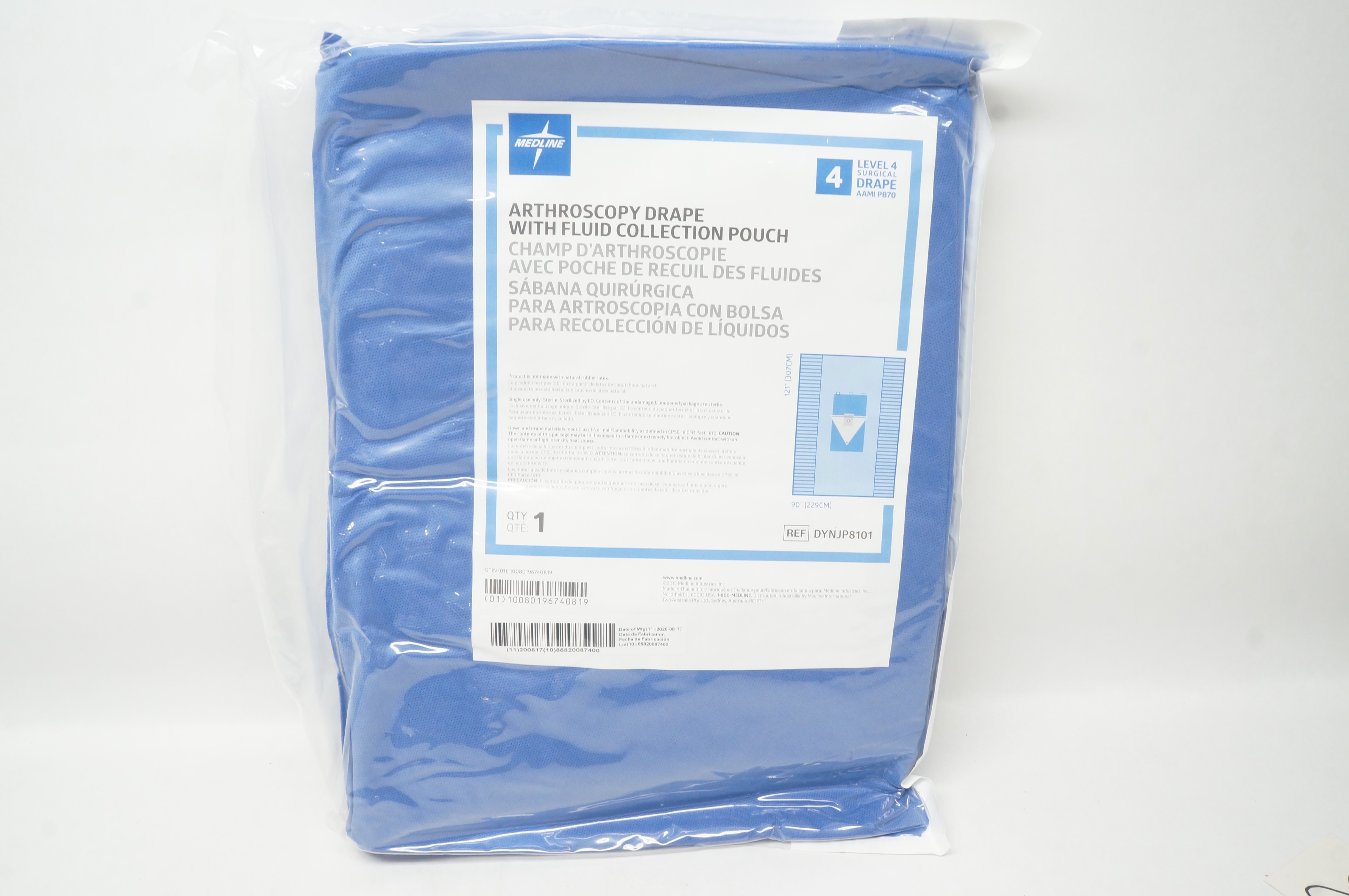 Medline DYNJP8101 Arthroscopy Drape W/Fluid Collection Pouch, Level 4, 90inch x 121inch