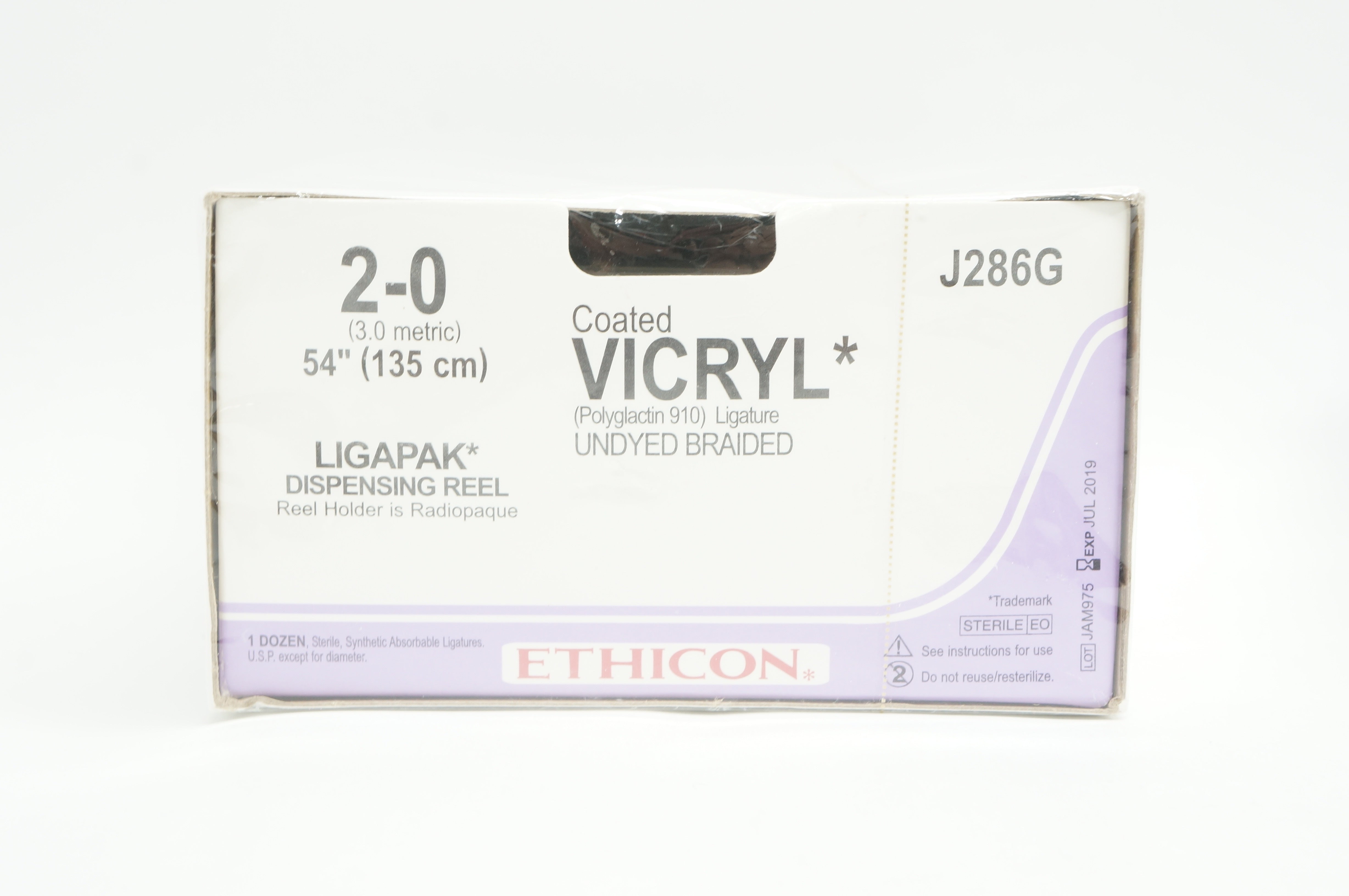 Ethicon J286G 2-0 Coated VICRYL Undyed Braided Ligapak 54inch (x) - Box of 12