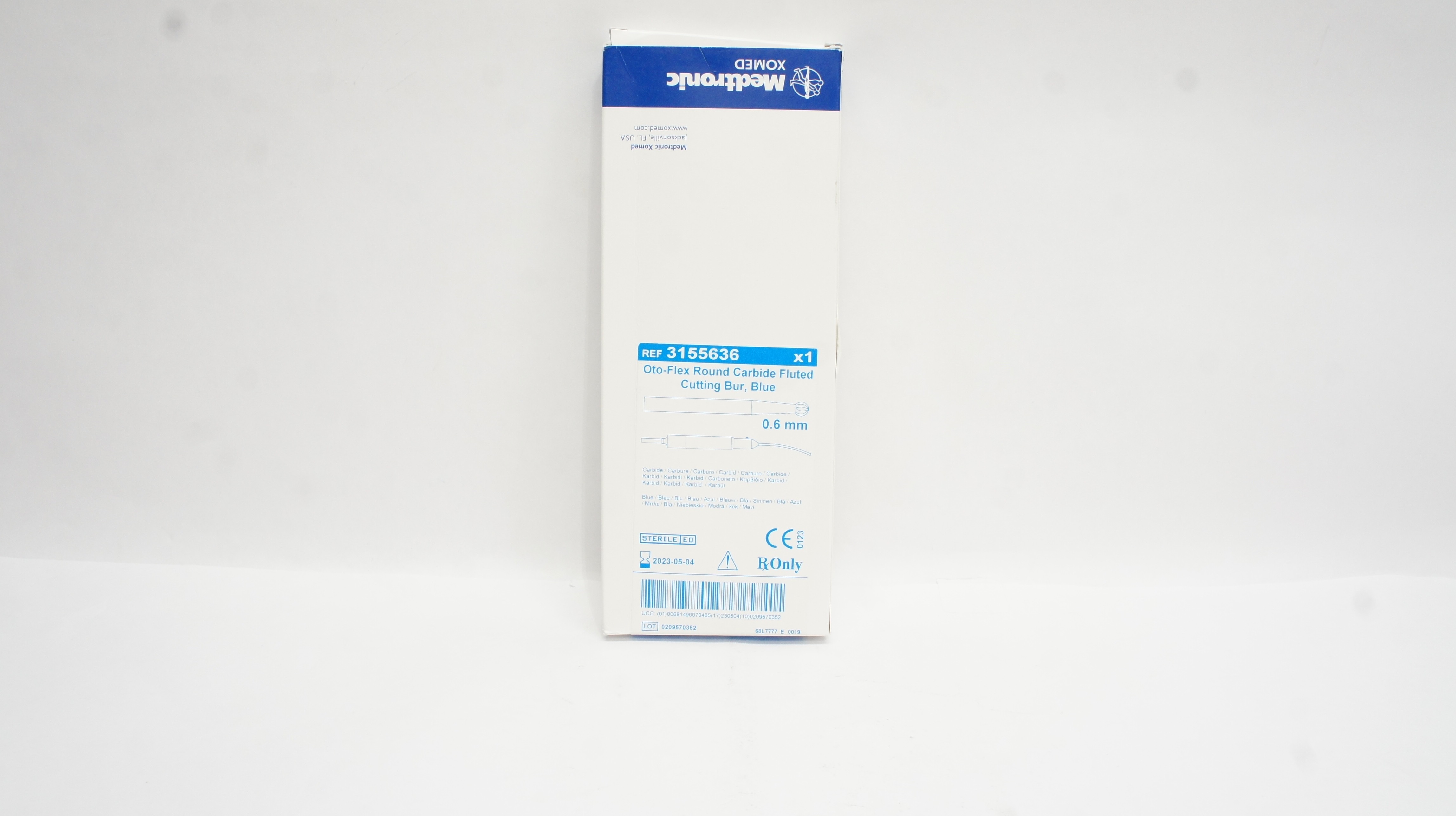 Medtronic 3155636 Oto-Flex Round Carbide Fluted Cutting Bur, Blue 0.6 mm