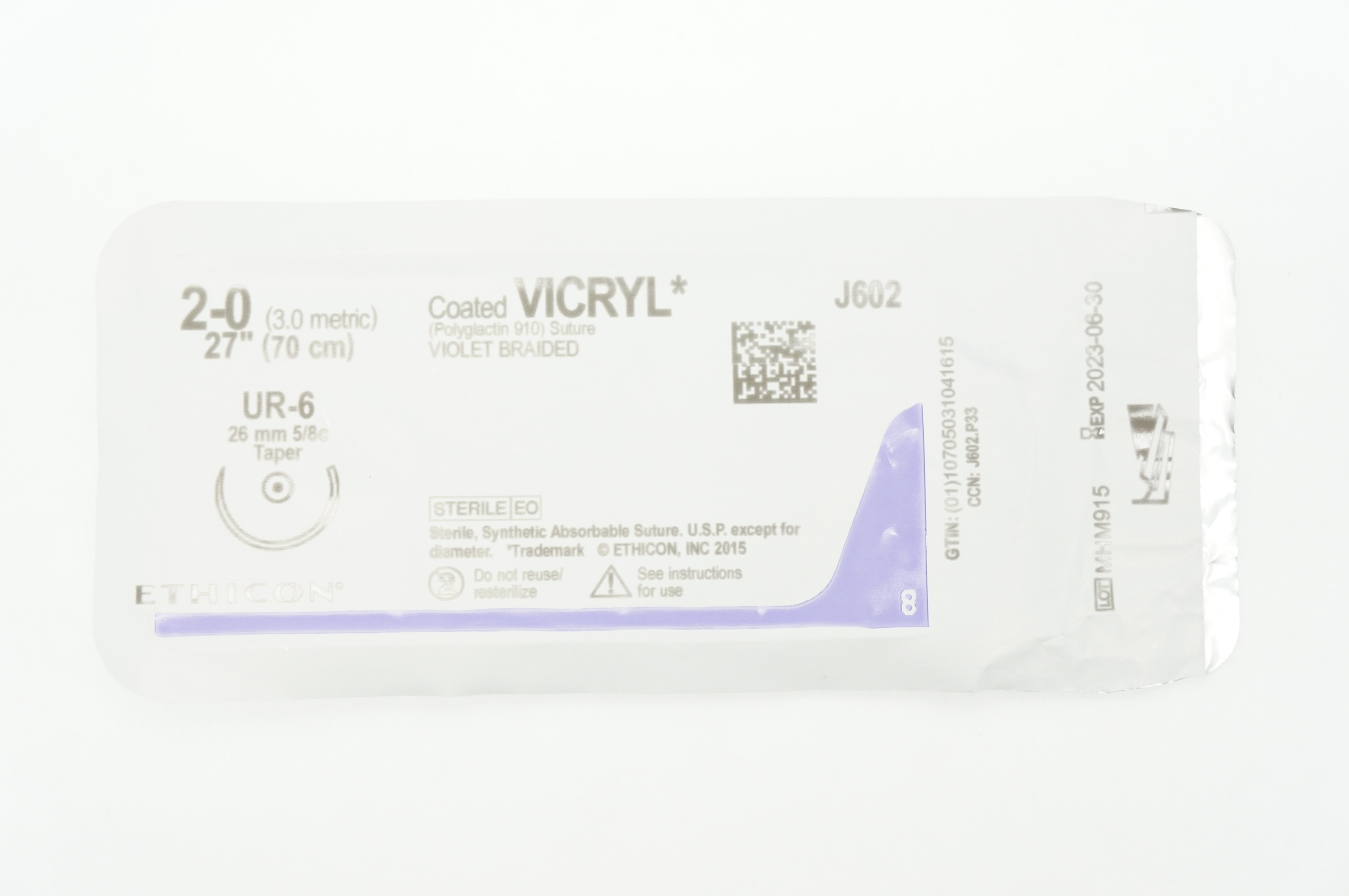Ethicon J602 2-0 Coated VICRYL UR-6 26mm 5/8c Taper 27inch