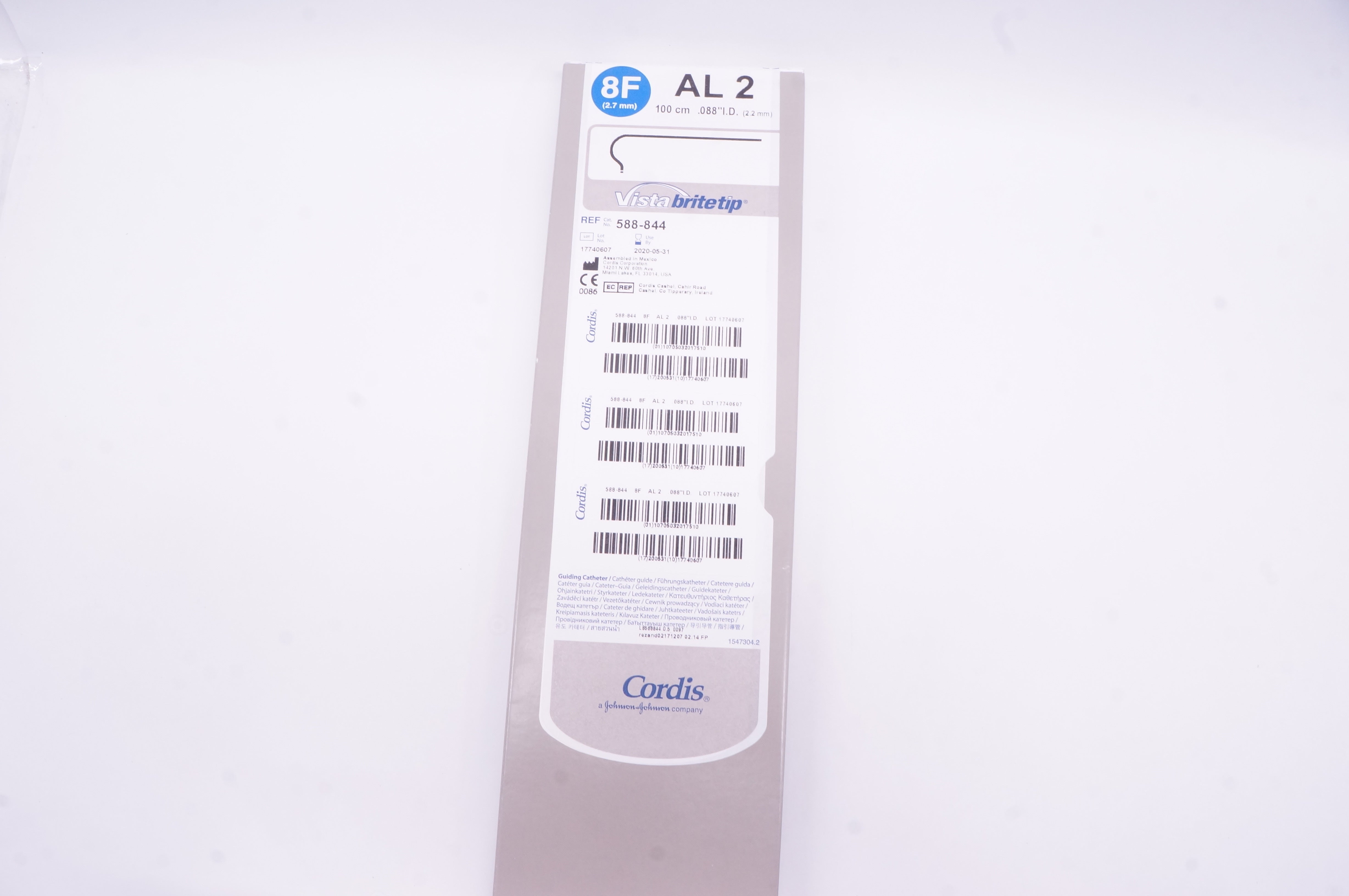 Cordis 588-844 Vistabritetip Guiding Cath. 8F x 100cm x 0.088inch ID AL 2 (x)