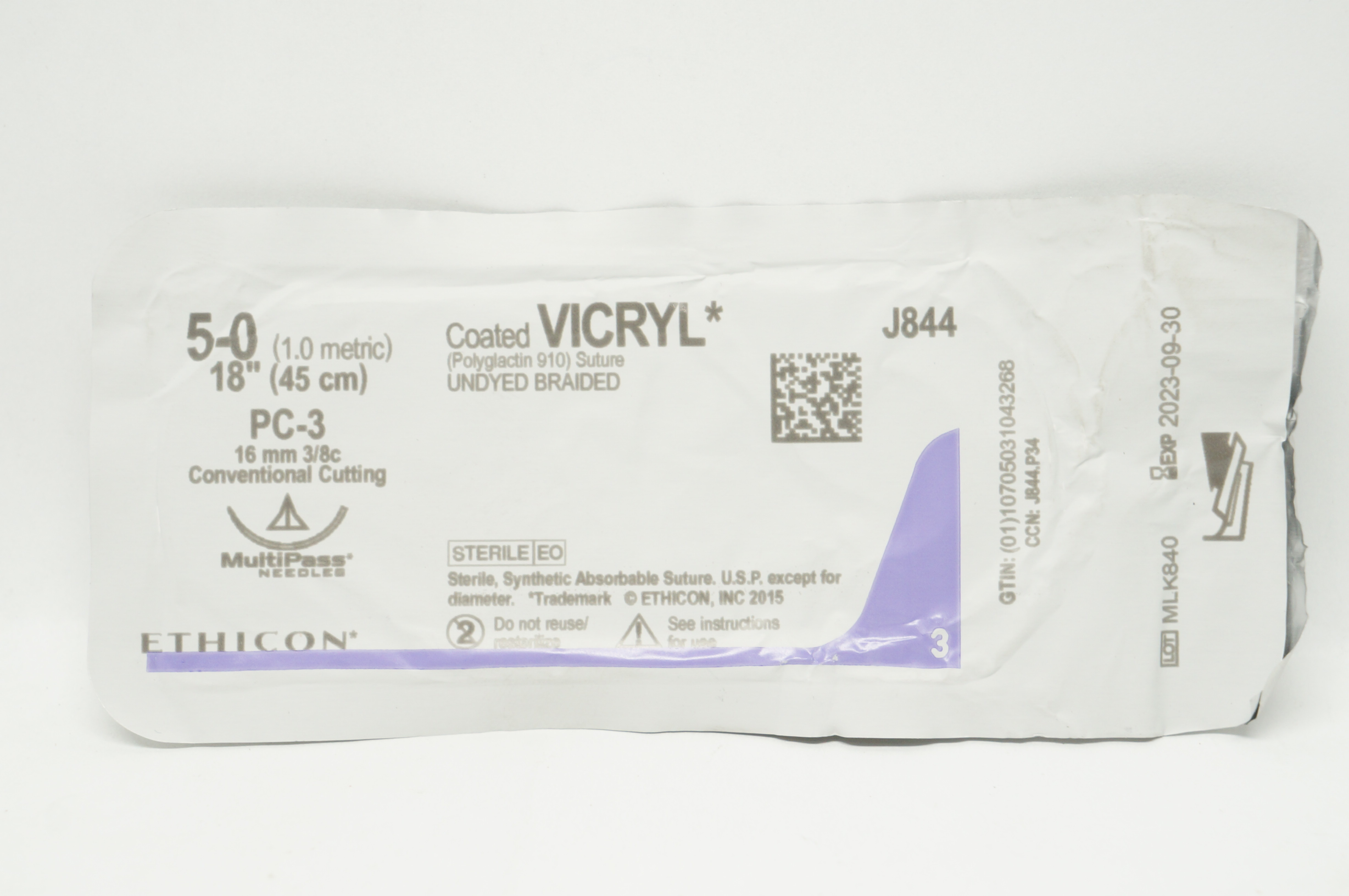 Ethicon J844 5-0 VICRYL PC-3 16mm 3/8c Conventional Cutting, 18inch