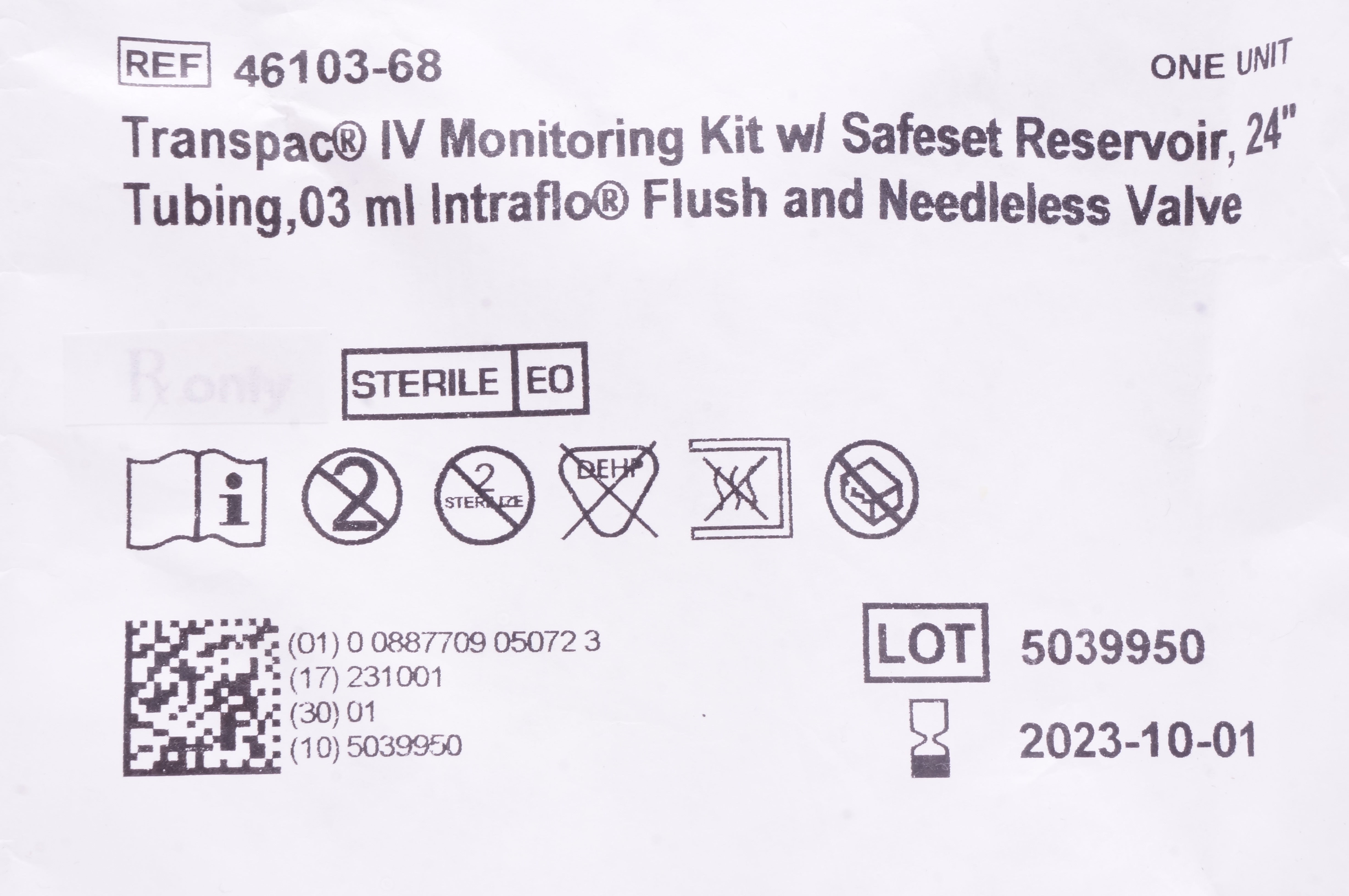 ICU Medical 46103-68 Transpac IV Monitoring Kit 24 inch x 0.3ml