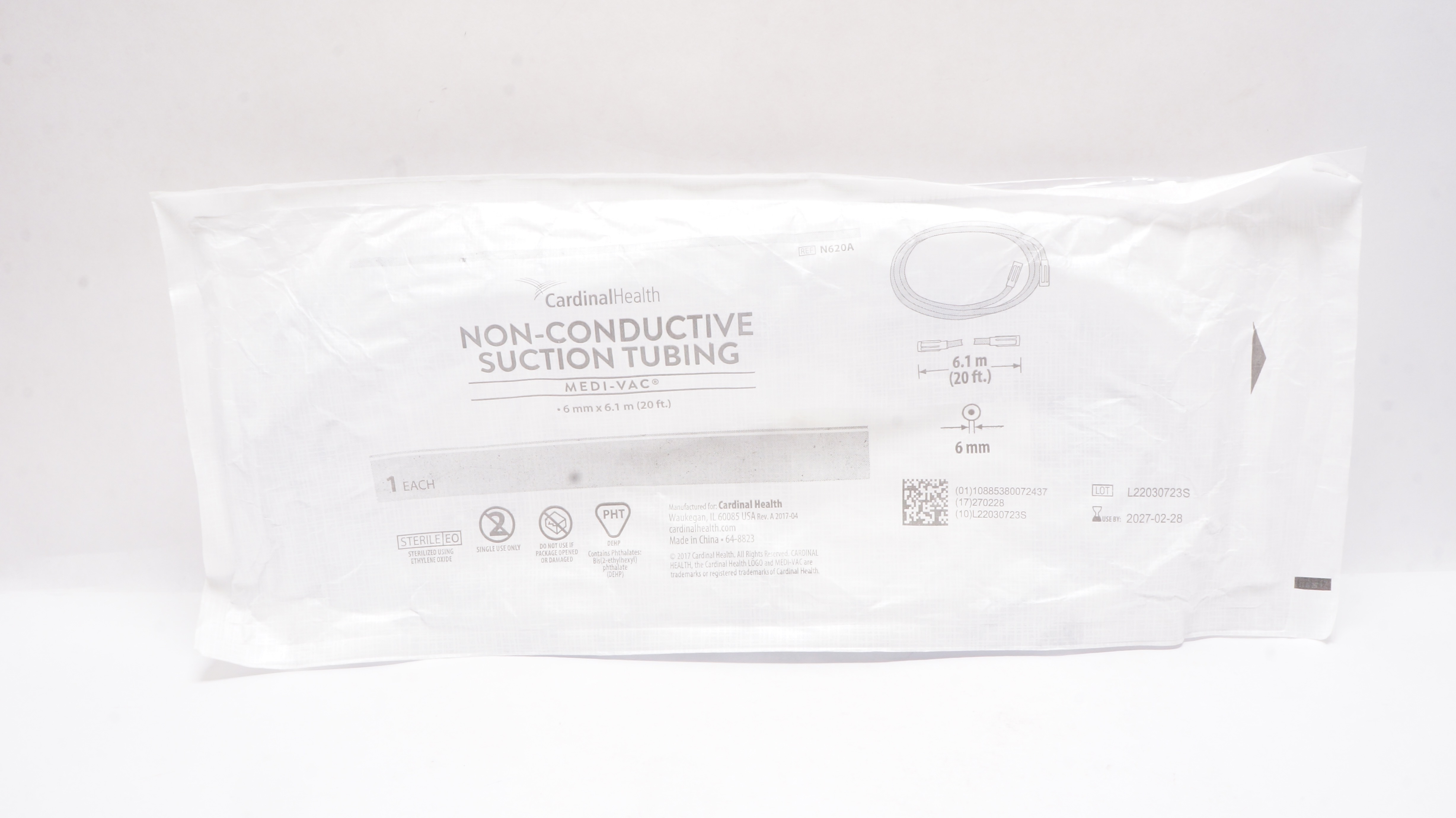 Cardinal Health N620A Non-Conductive Suction Tubing 20ft