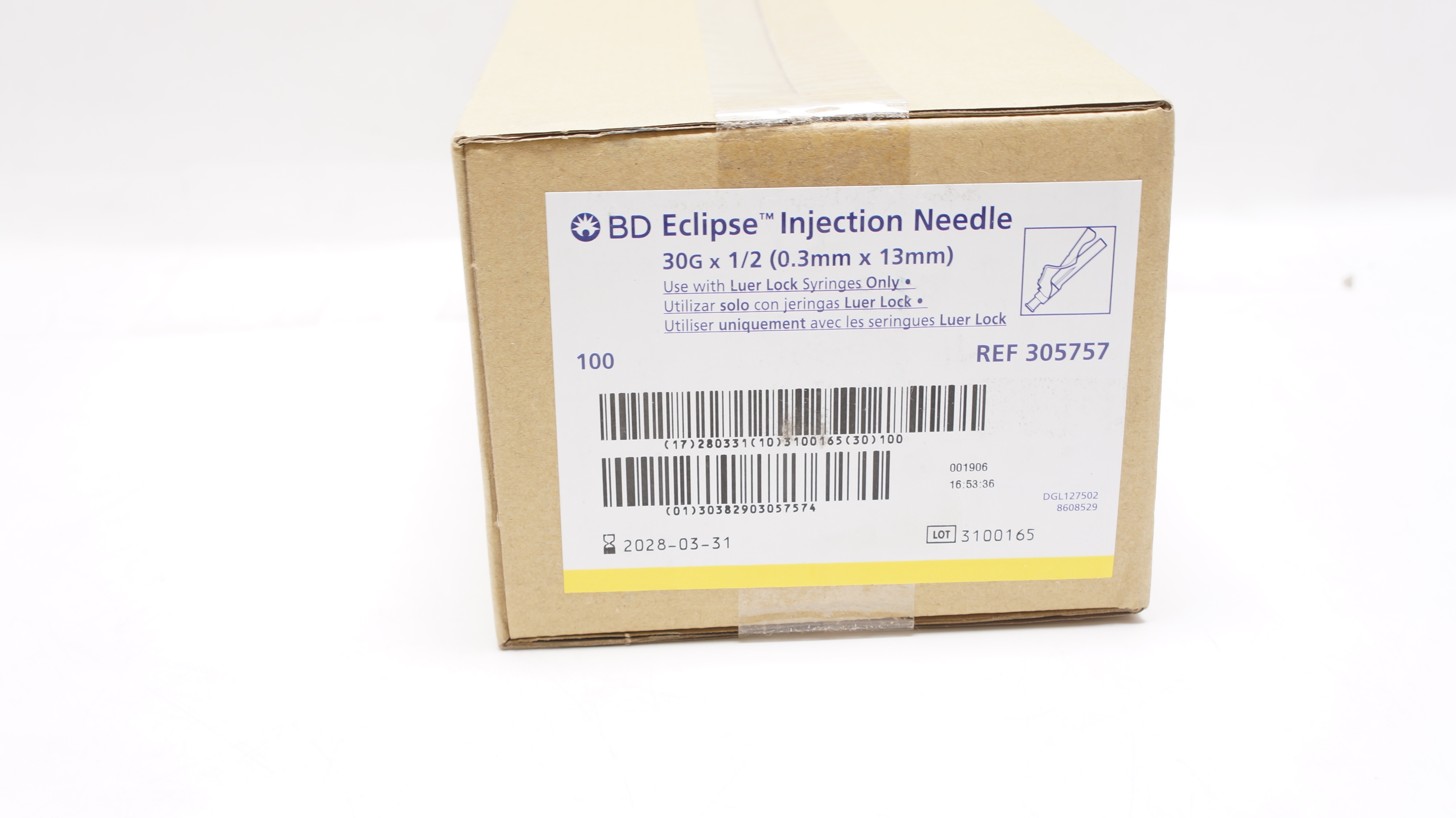 BD 305757 Eclipse Injection Ndle 30G x 1/2inch - Case of 100