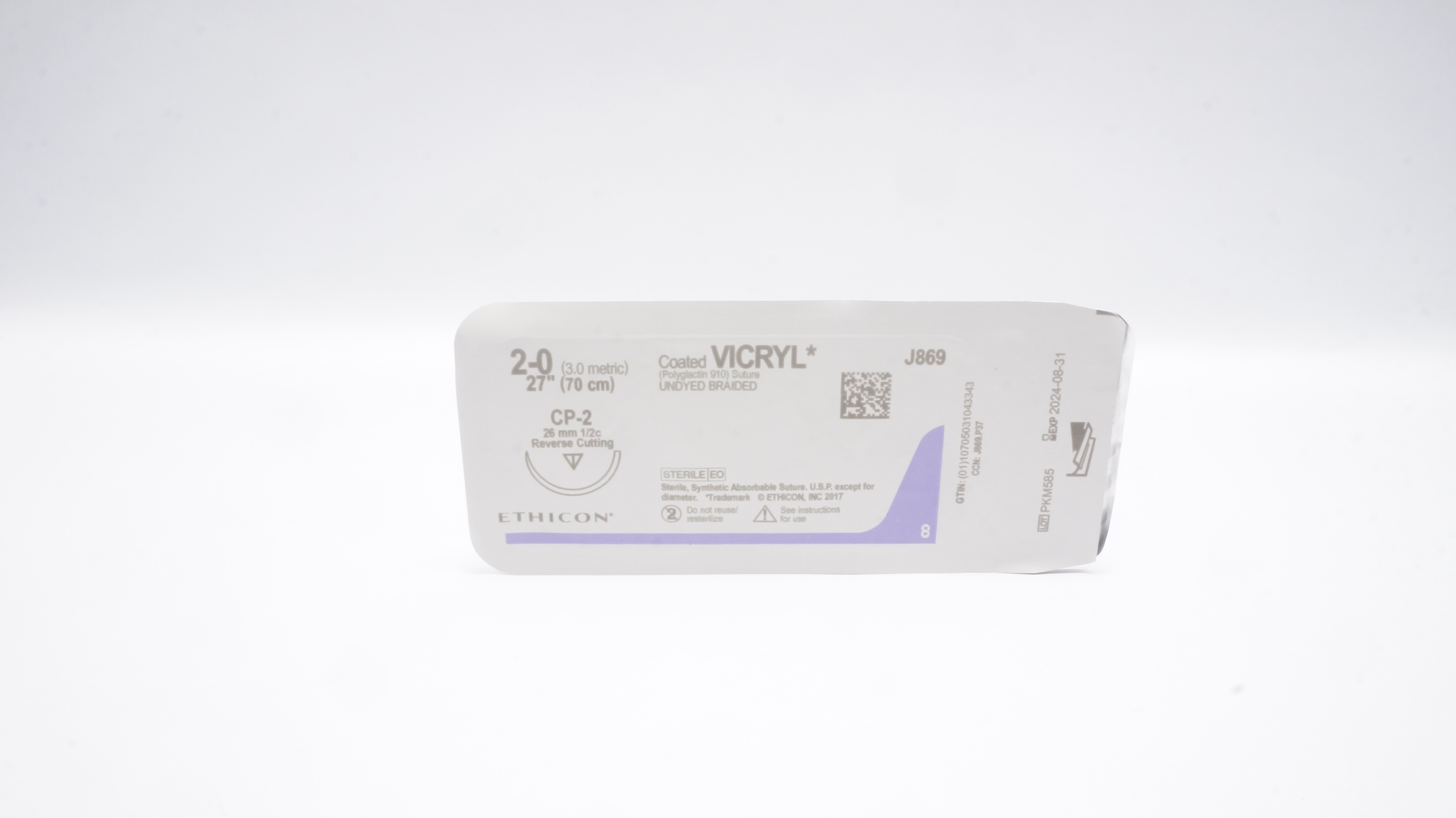 Ethicon J869 2-0 Coated Vicryl Stre CP-2 26mm 1/2c Reverse Cutting, 27inch (x)
