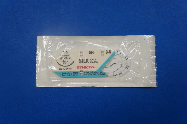 Ethicon 684 3-0 SILK, FS-1 24mm 3/8 Cutting, Black Braided, 18