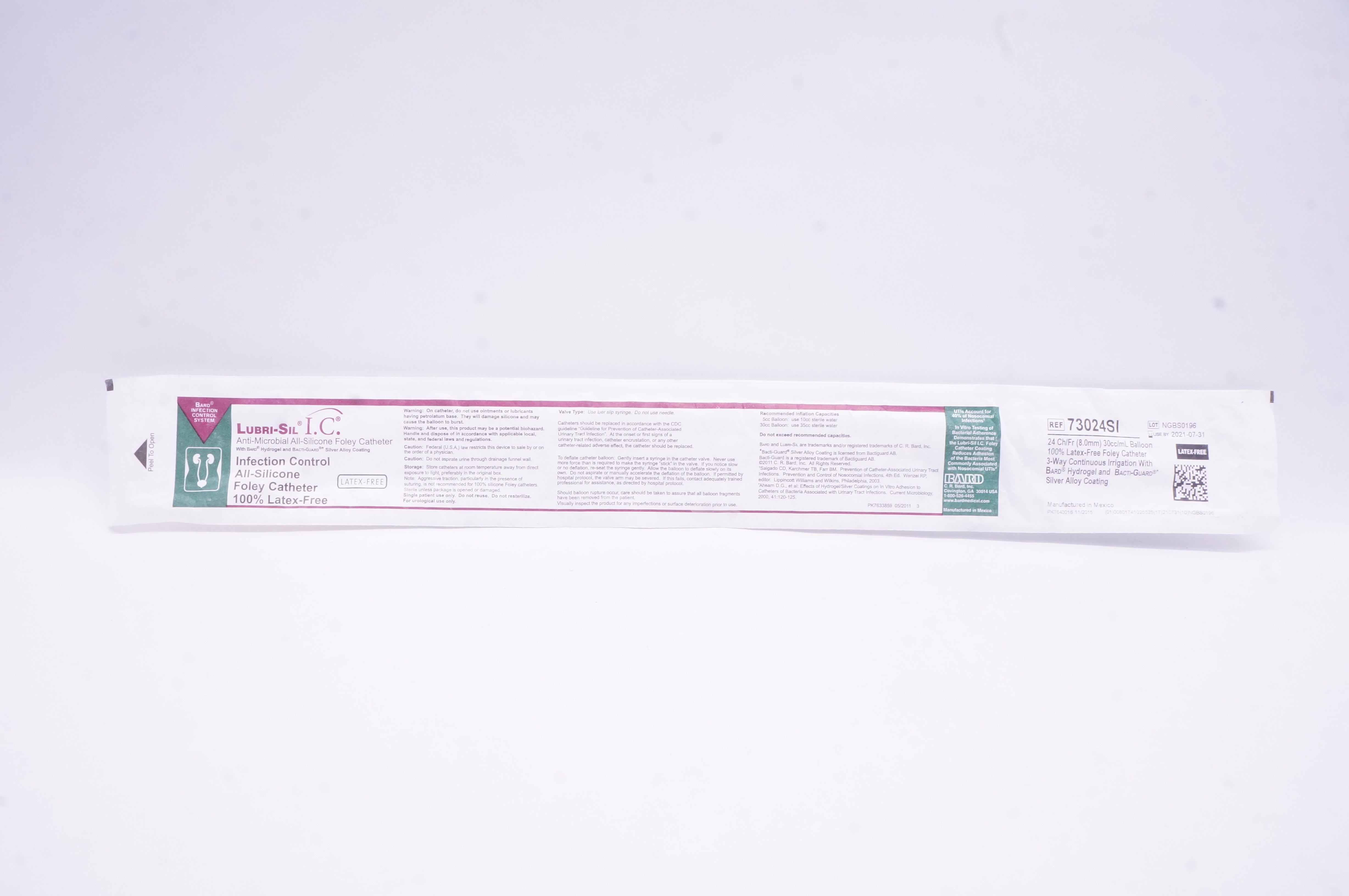 Bard 73024SI Lubri-Sil I.C. Anti-Microbial Foley Cath. 24Ch/Fr x 30cc/mL
