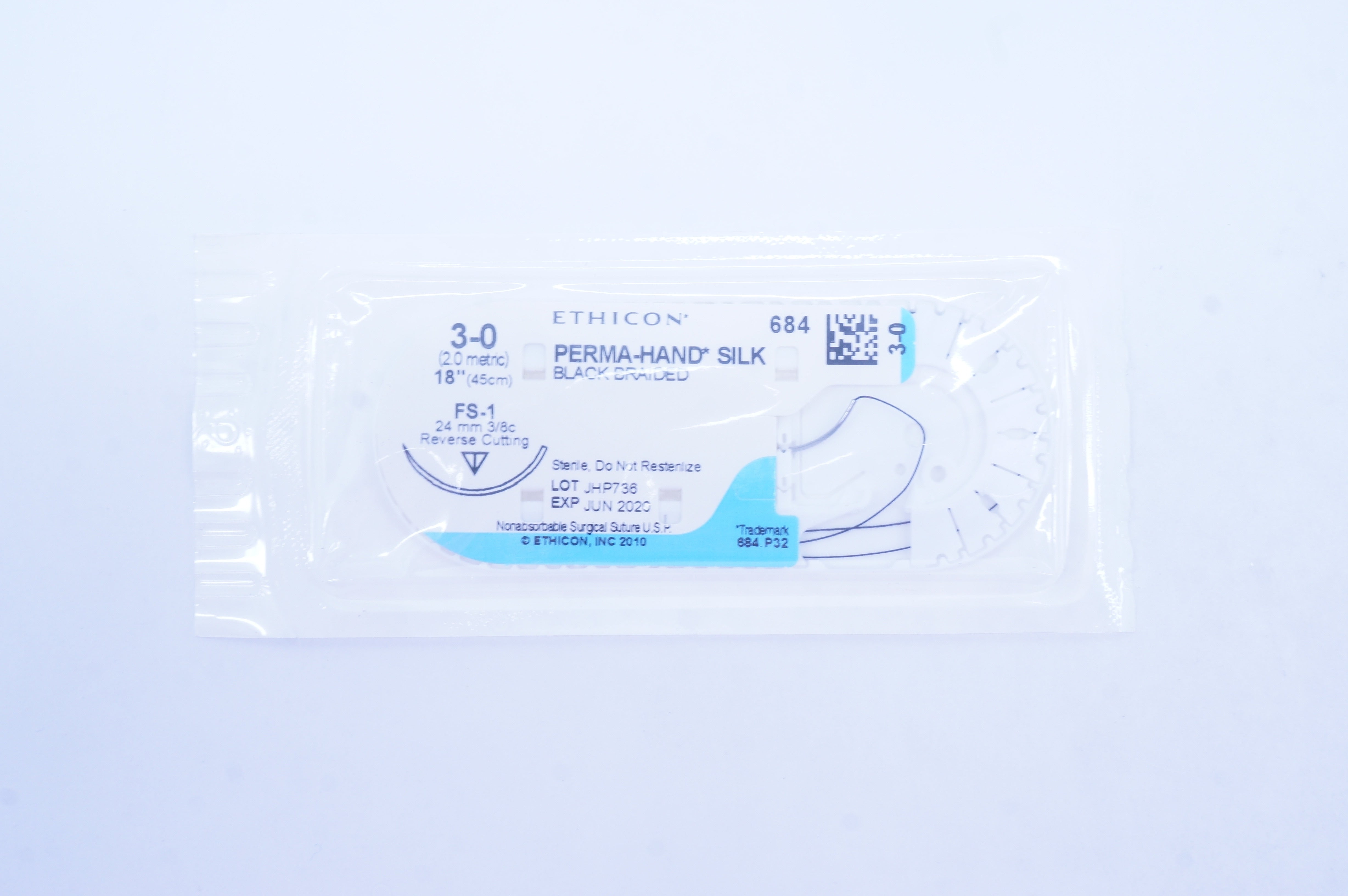 Ethicon 684 3-0 Perma-Hand Silk FS-1 24mm 3/8c Reverse Cutting, 18inch (x)