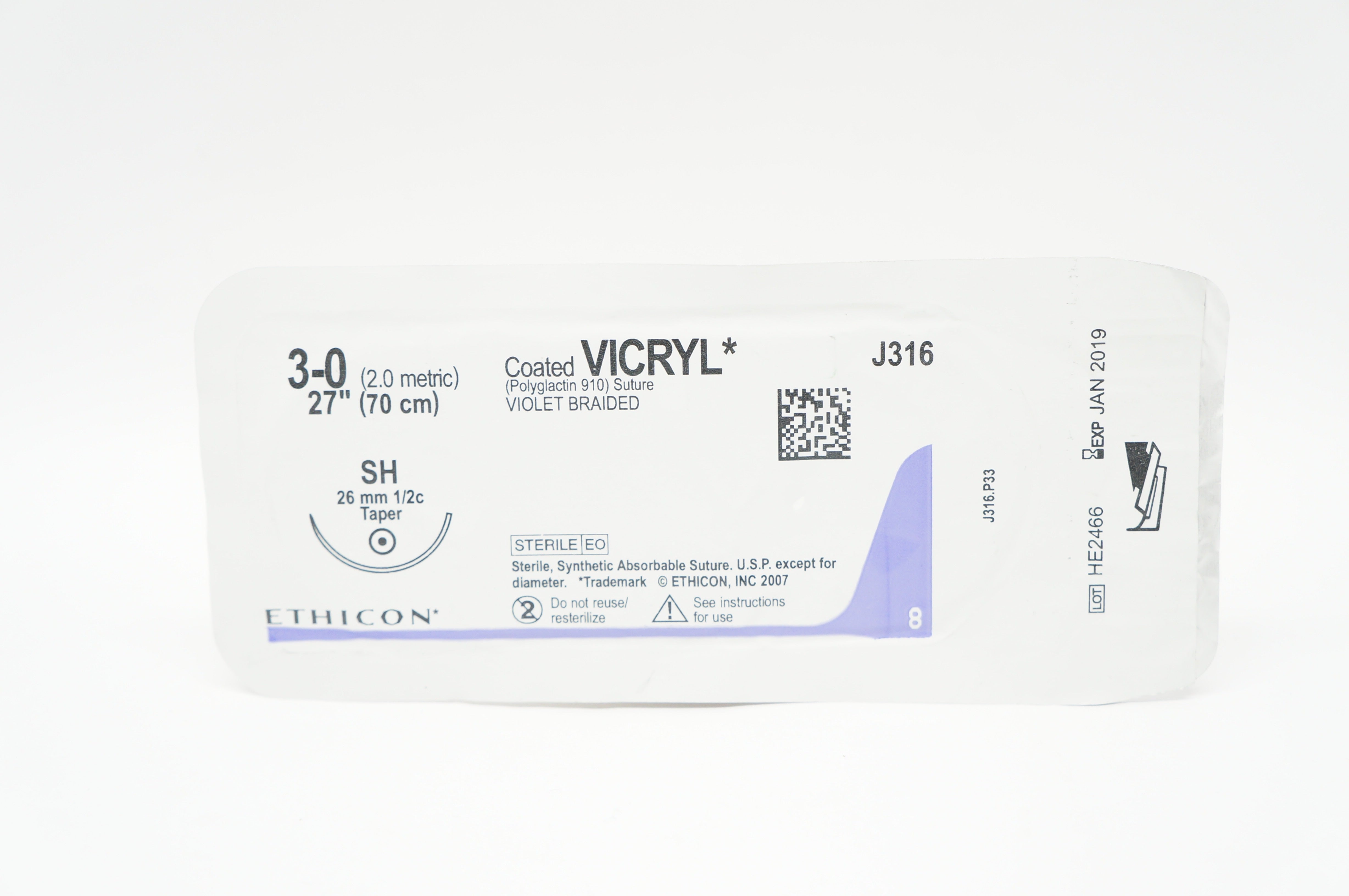 Ethicon J316 3-0 Vicryl, SH 26mm 1/2c Taper, 27inch (x)