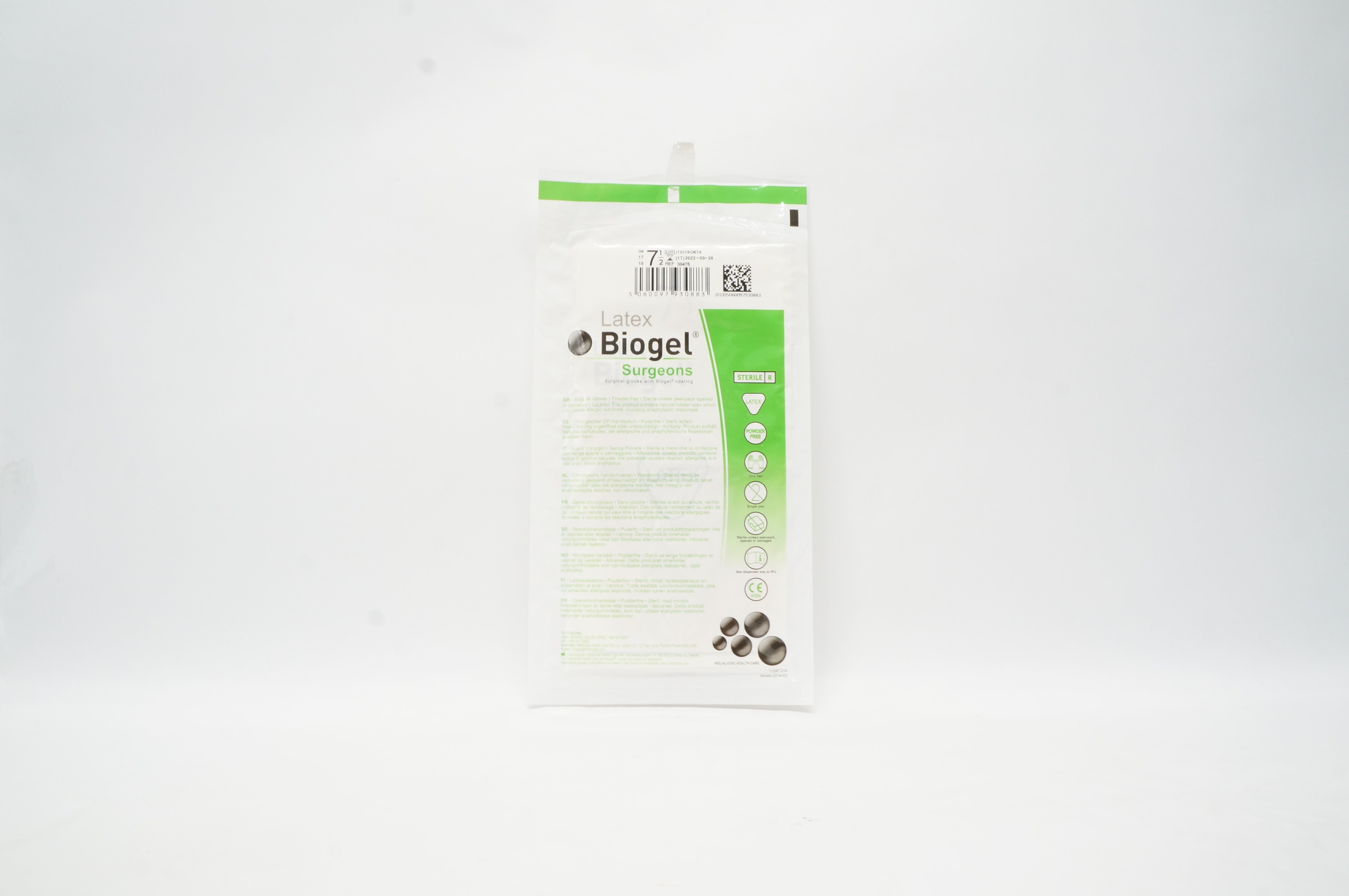 Molnlycke Health Care 30475 Biogel Surgeons Gloves, Size 7-1/2