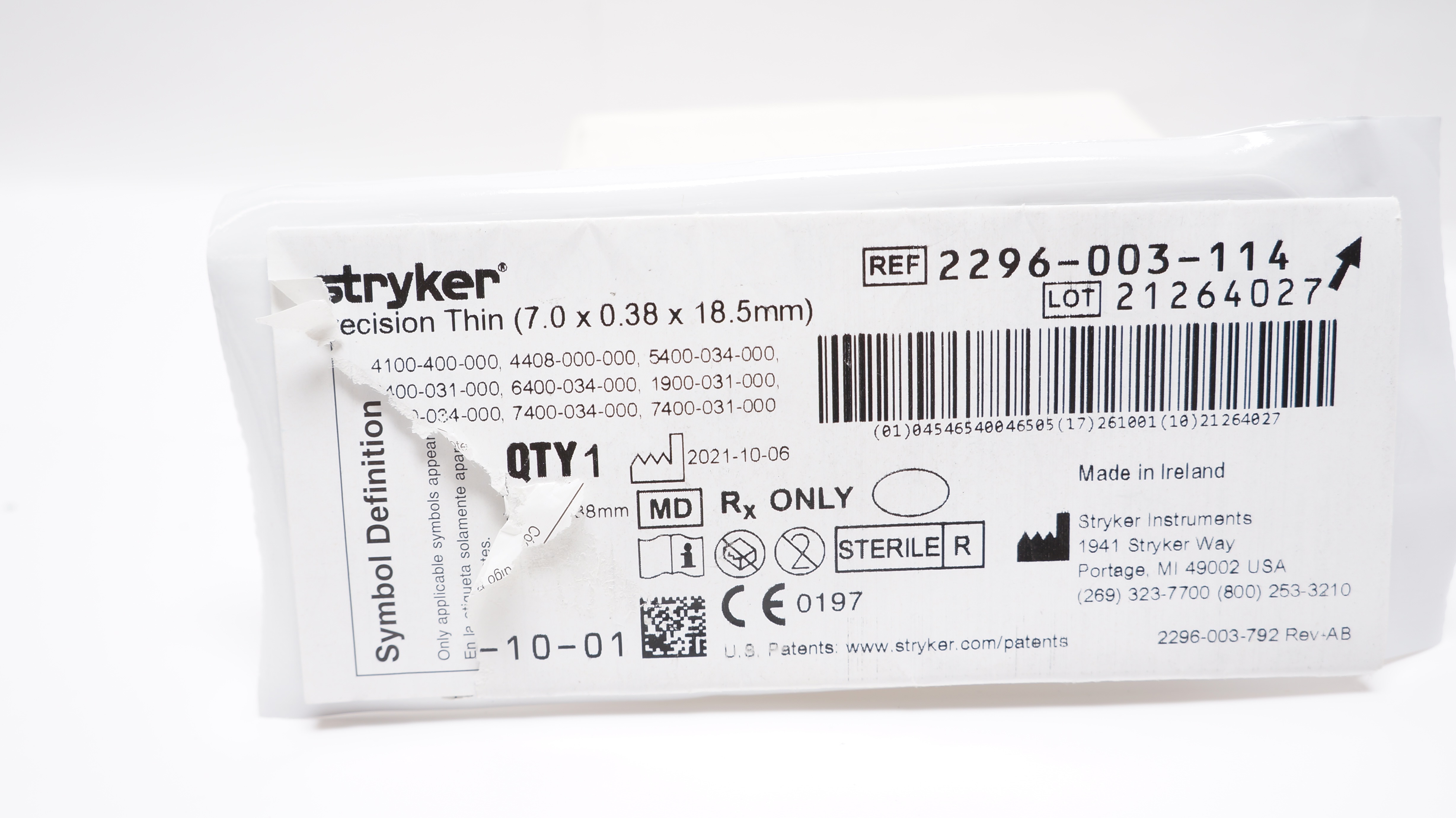 Stryker 2296-003-114 Precision Thin 7.0 x 0.38 x 18.5mm