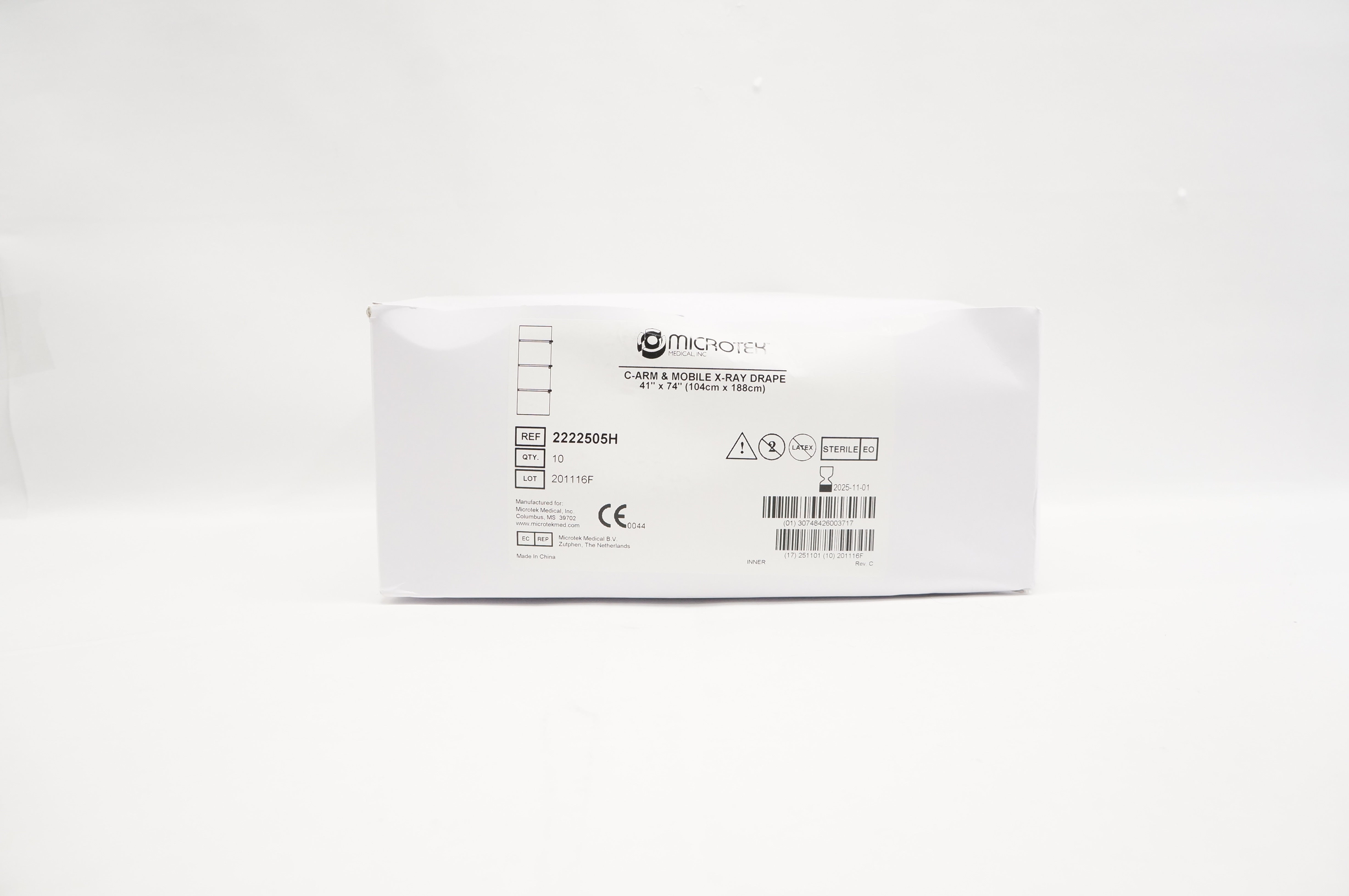 Microtek Medical 2222505H C-Arm & Mobile X-Ray Drape 104cm x 188cm - Box of 10