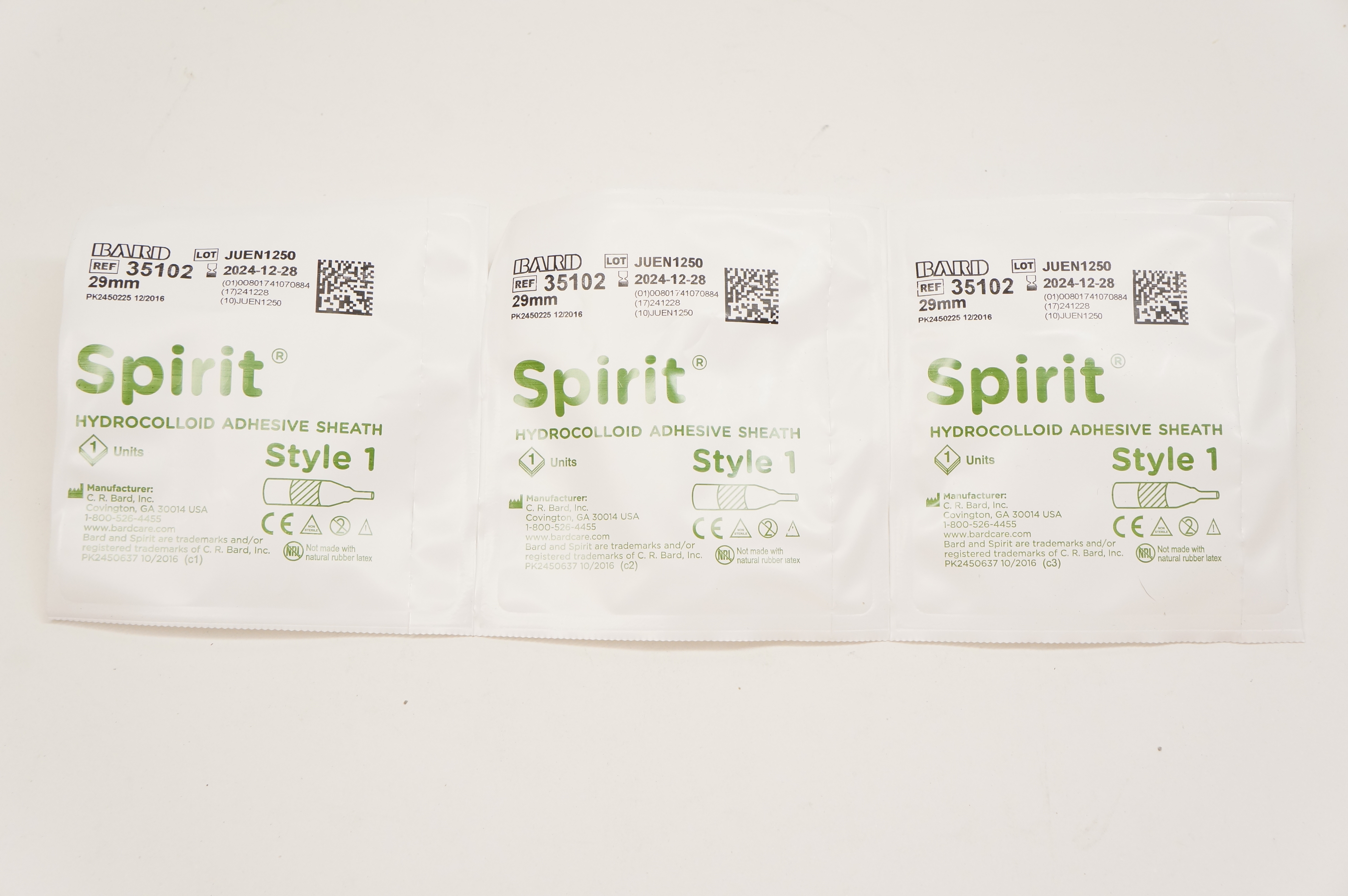 Bard 35102 Spirit Hydrocolloid Adhesive Sheath, 29mm - Lot of 3