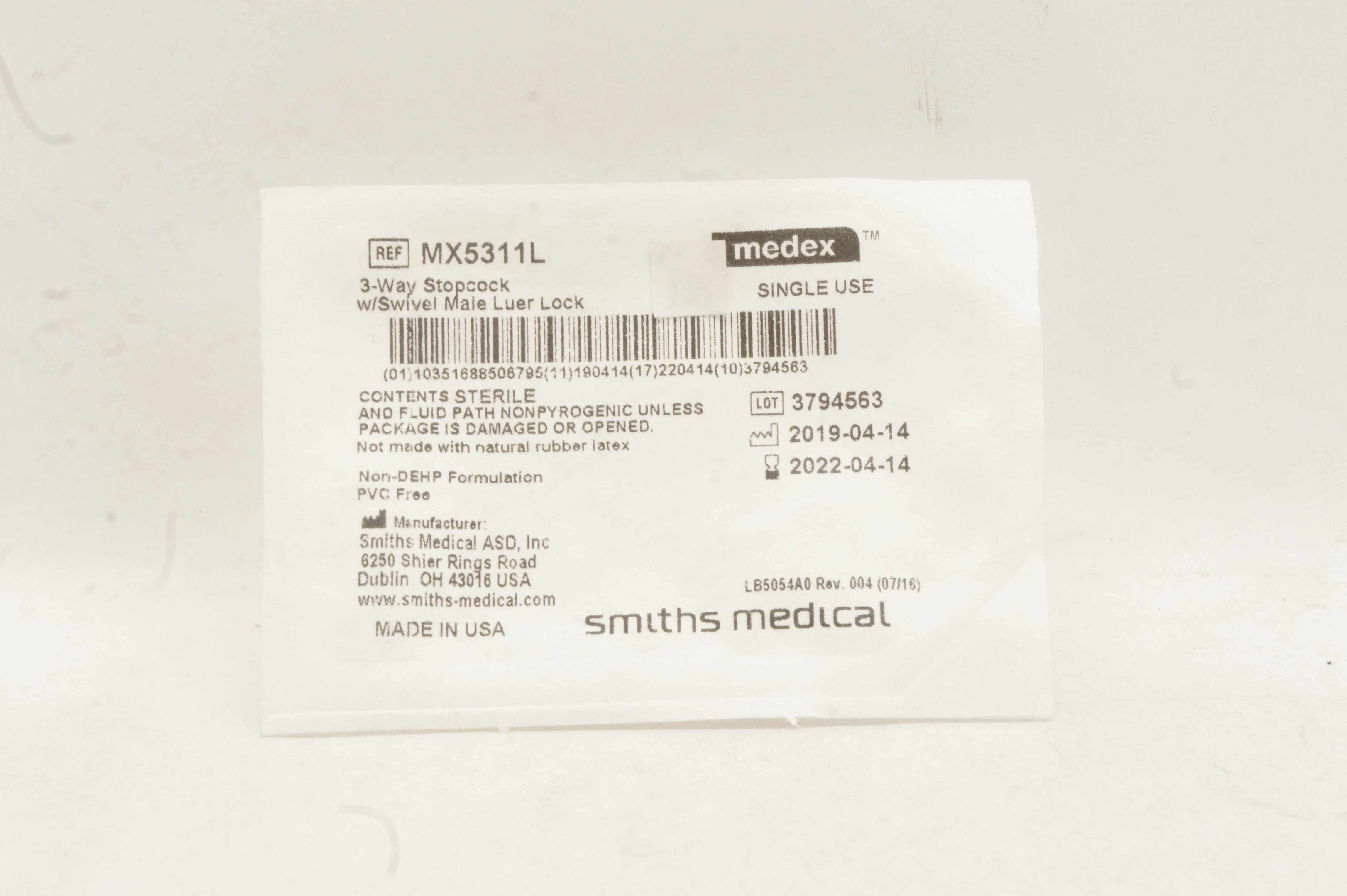 Smiths Medical MX5311L Medex 3-Way Stopcock with Swivel Male Luer Lock (x)