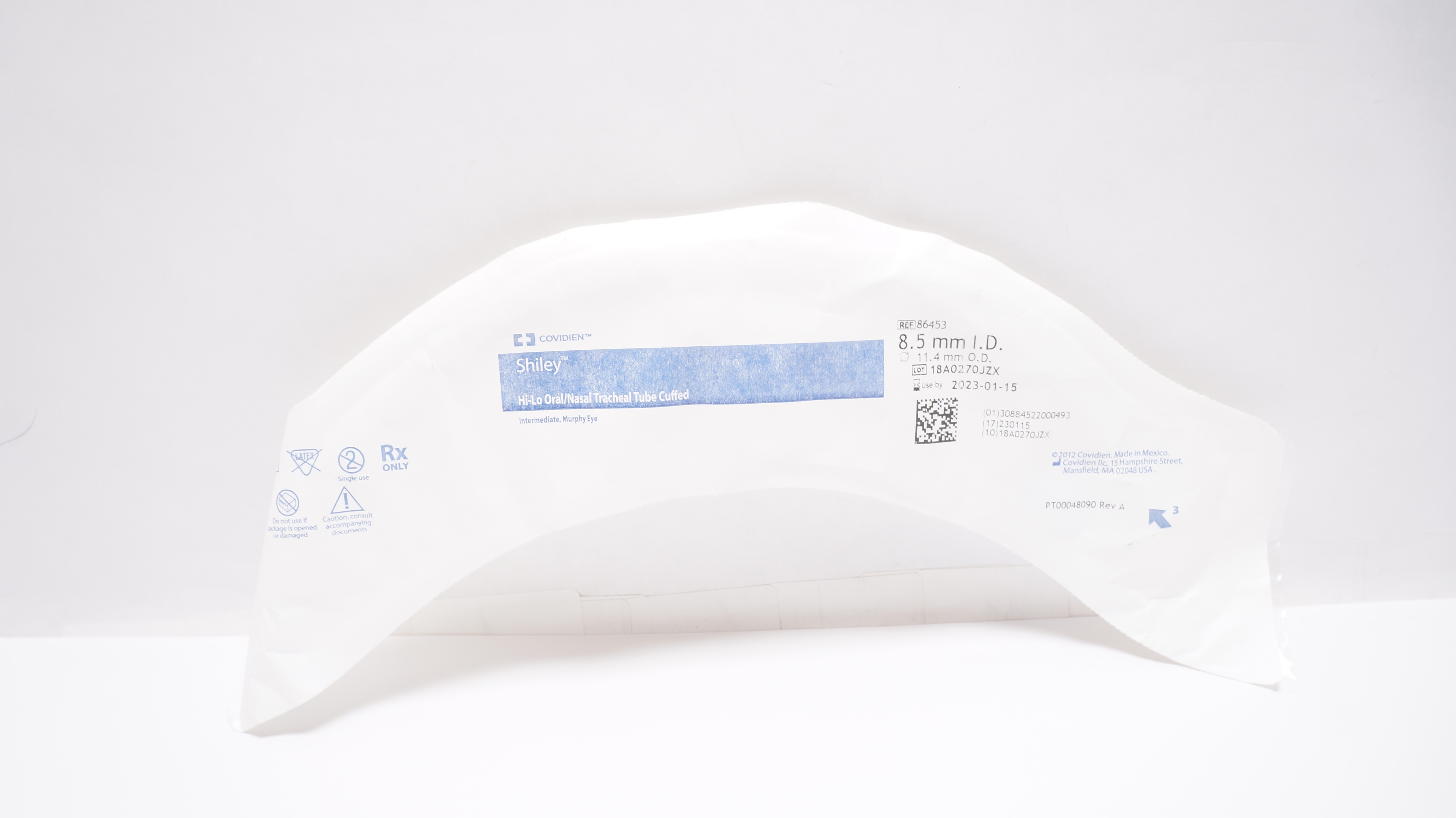 Covidien 86453 Shiley Hi-Lo Oral/Nasal Tracheal Tube Cuffed 8.5ID x 11.4mm OD(x)