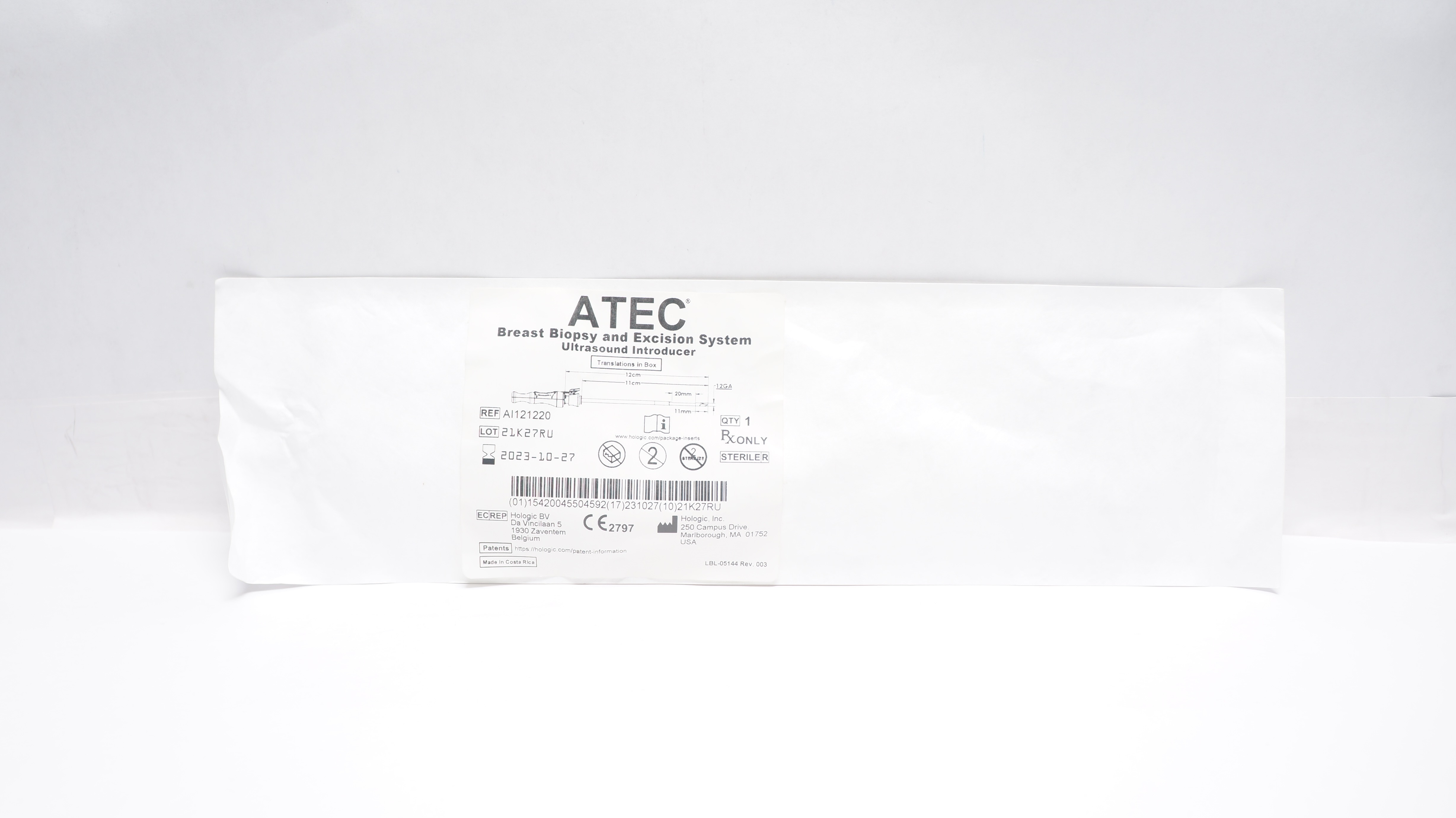 Hologic AI121220 ATEC Ultrasound Introducer 12Ga x 12cm x 20cm (x)