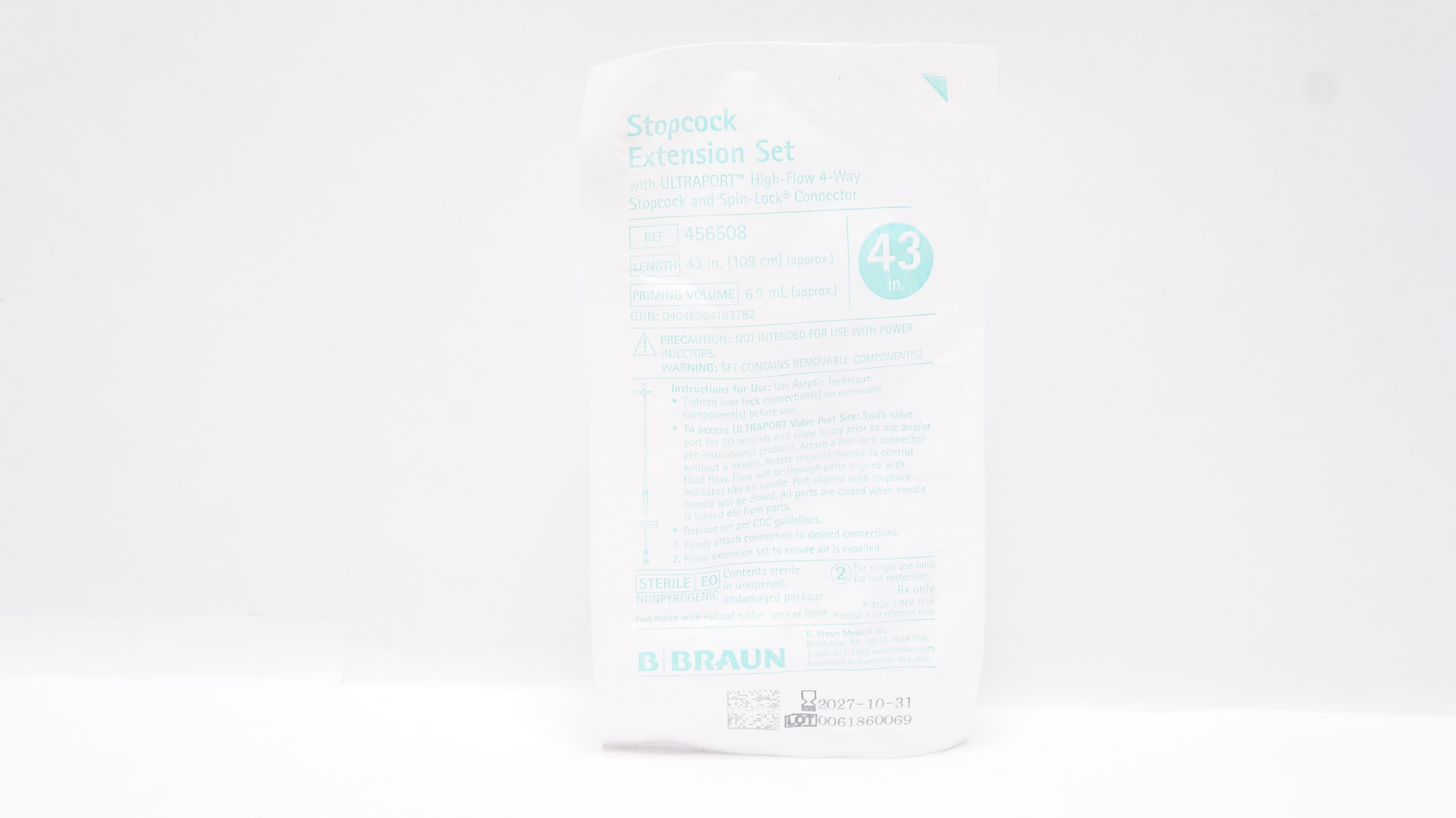 B.Braun 456508 Stopcock Extension Set W/ Ultraport 43in.