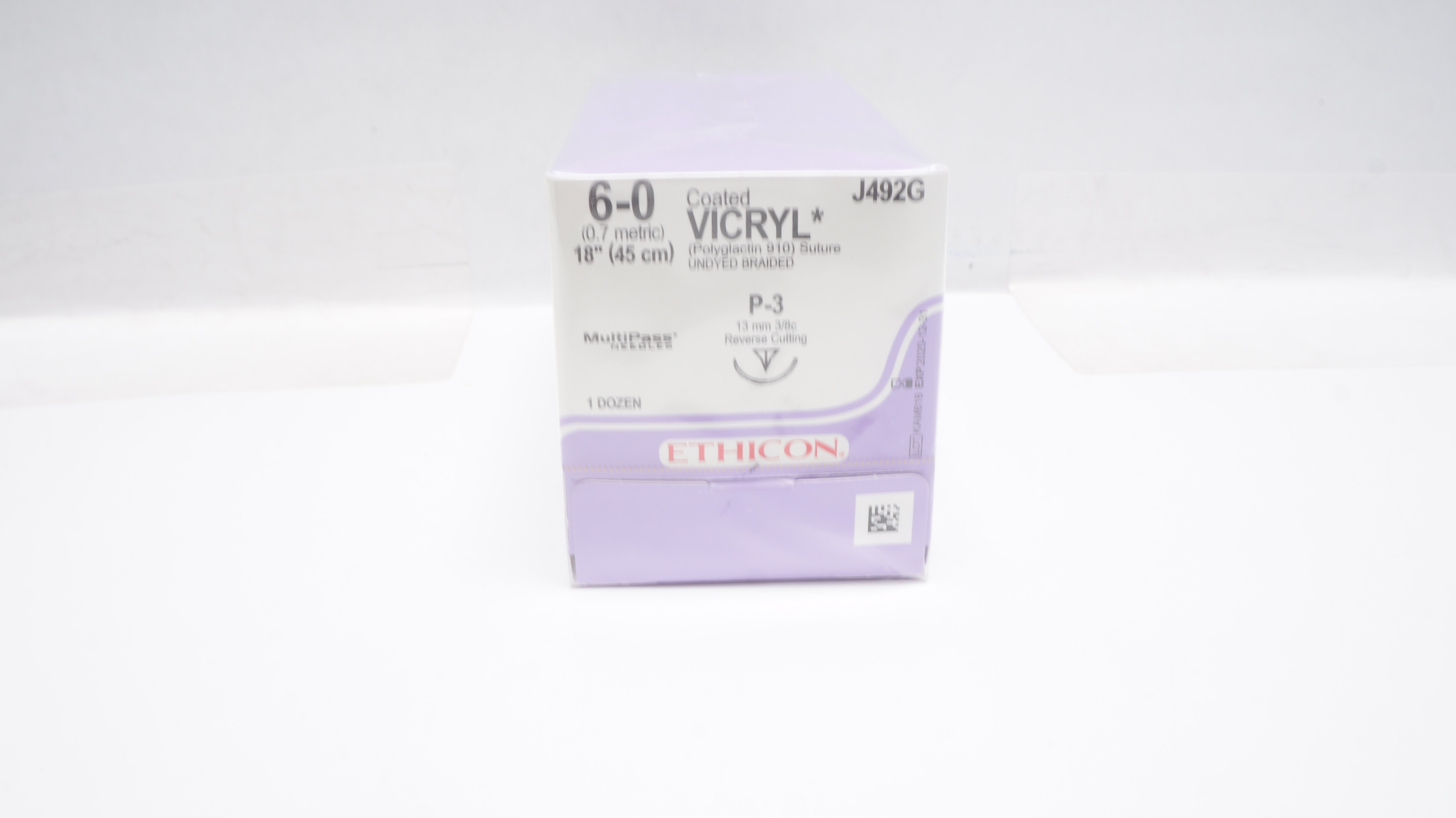 Ethicon J492G 6-0 VICRYL Stre P-3 13mm 3/8c Reverse Cutting 18inch (x)-Box of 12