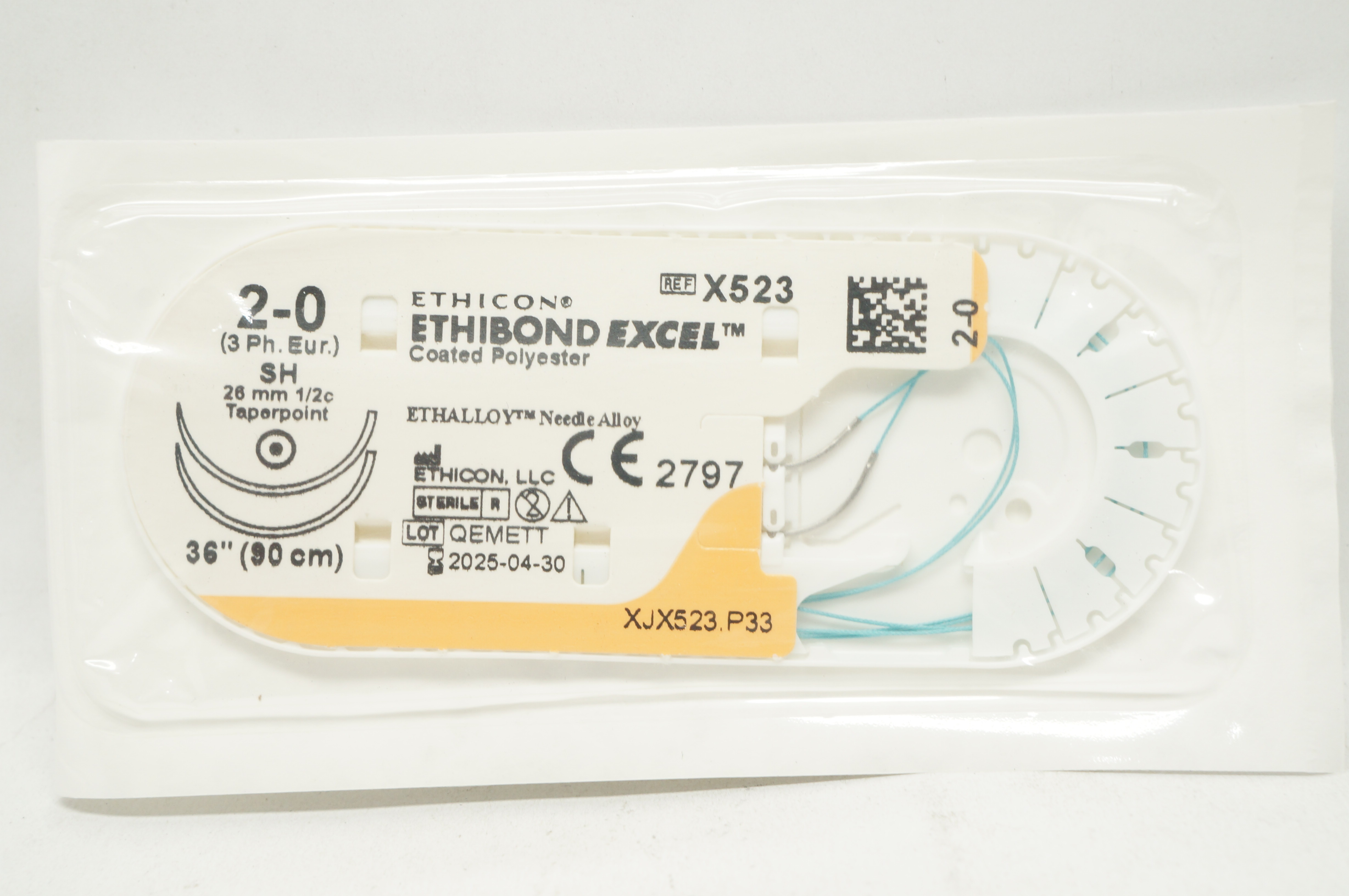 Ethicon X523 2-0 Ethibond Excel Surgical Stre SH 26mm 1/2c Taperpoint, 36inch
