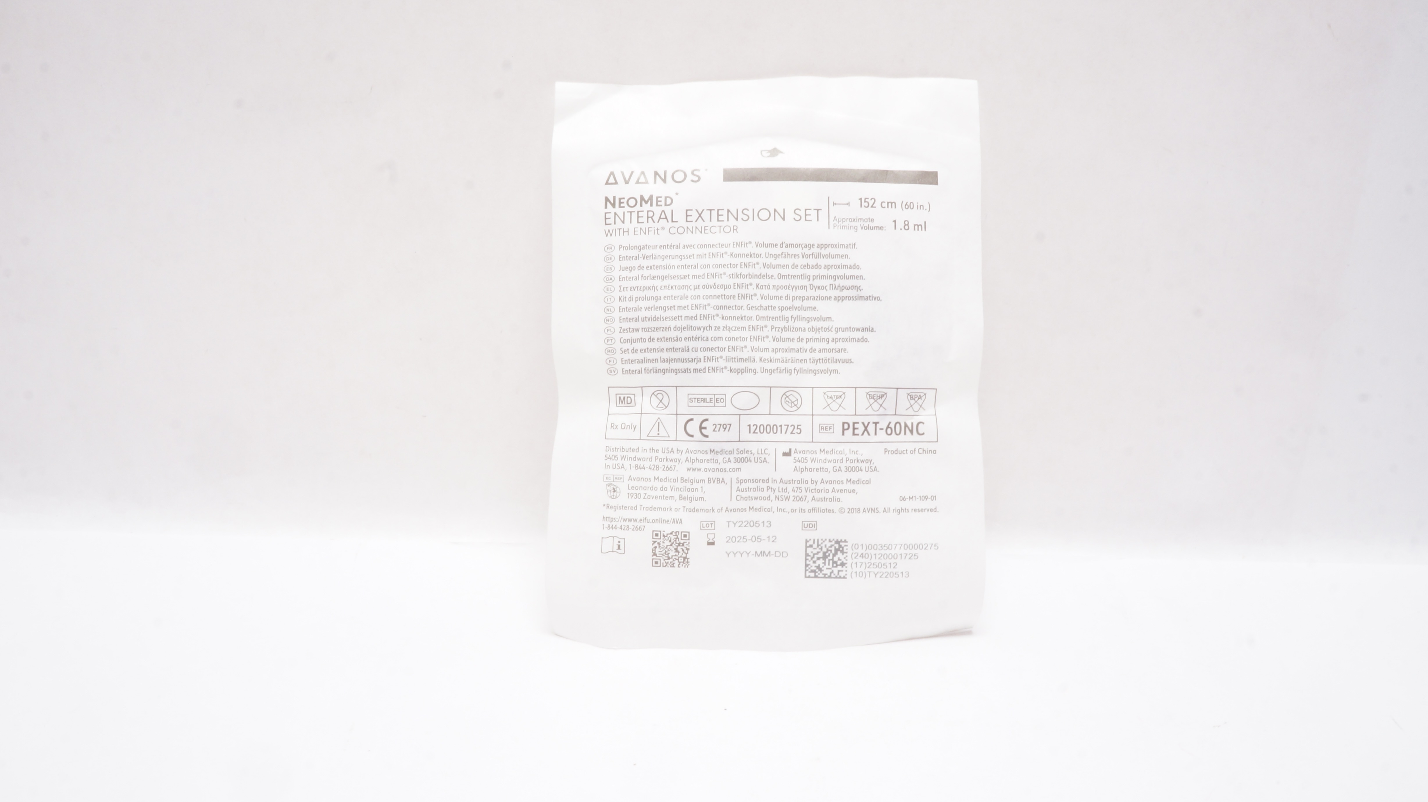 Avanos PEXT-60NC NeoMed Enteral Extension Set w/ENFIT Connector 60inch x 1.8ml