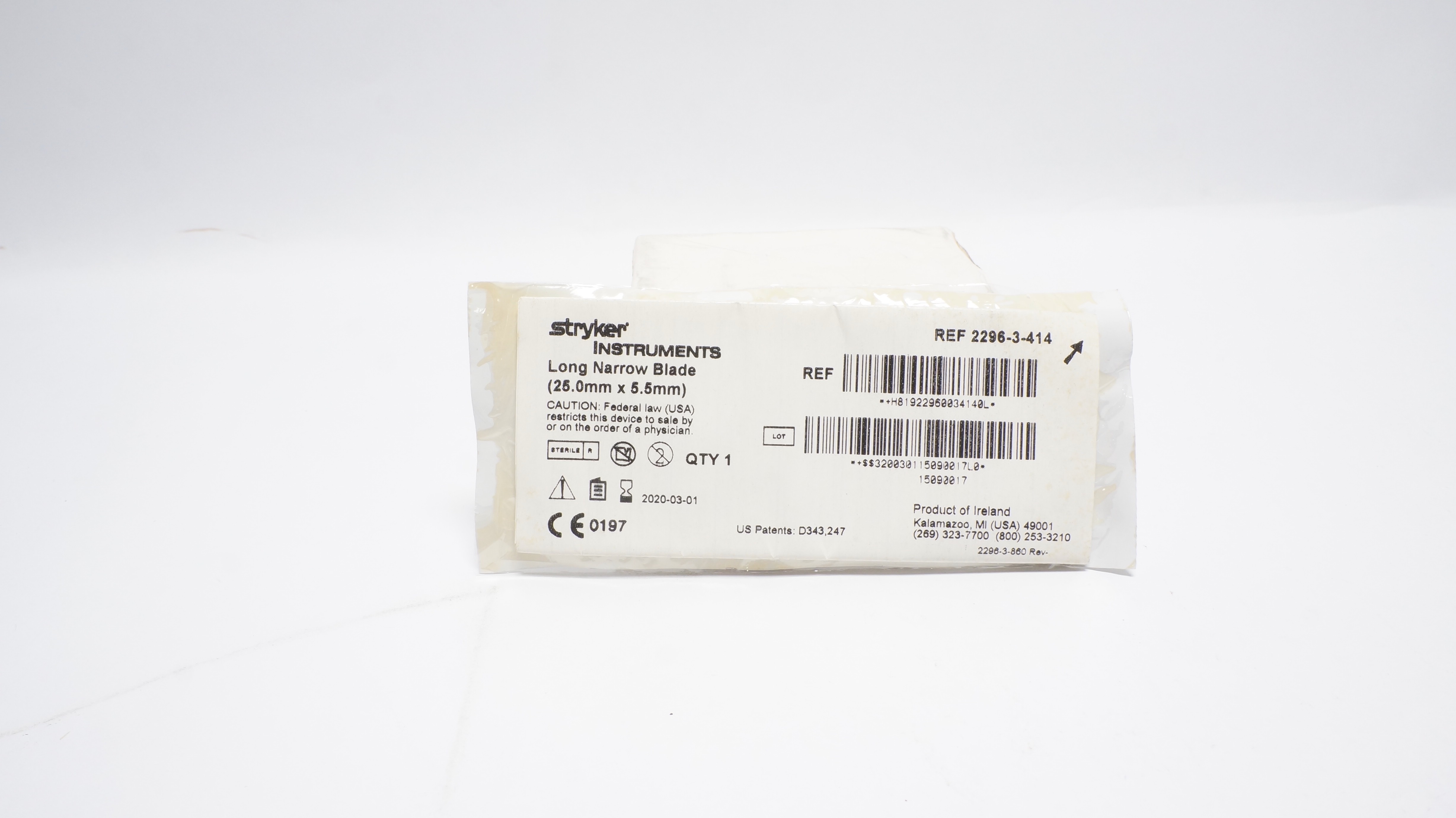 Stryker 2296-3-414 Long Narrow Blade 25.0mm x 5.5mm (x)