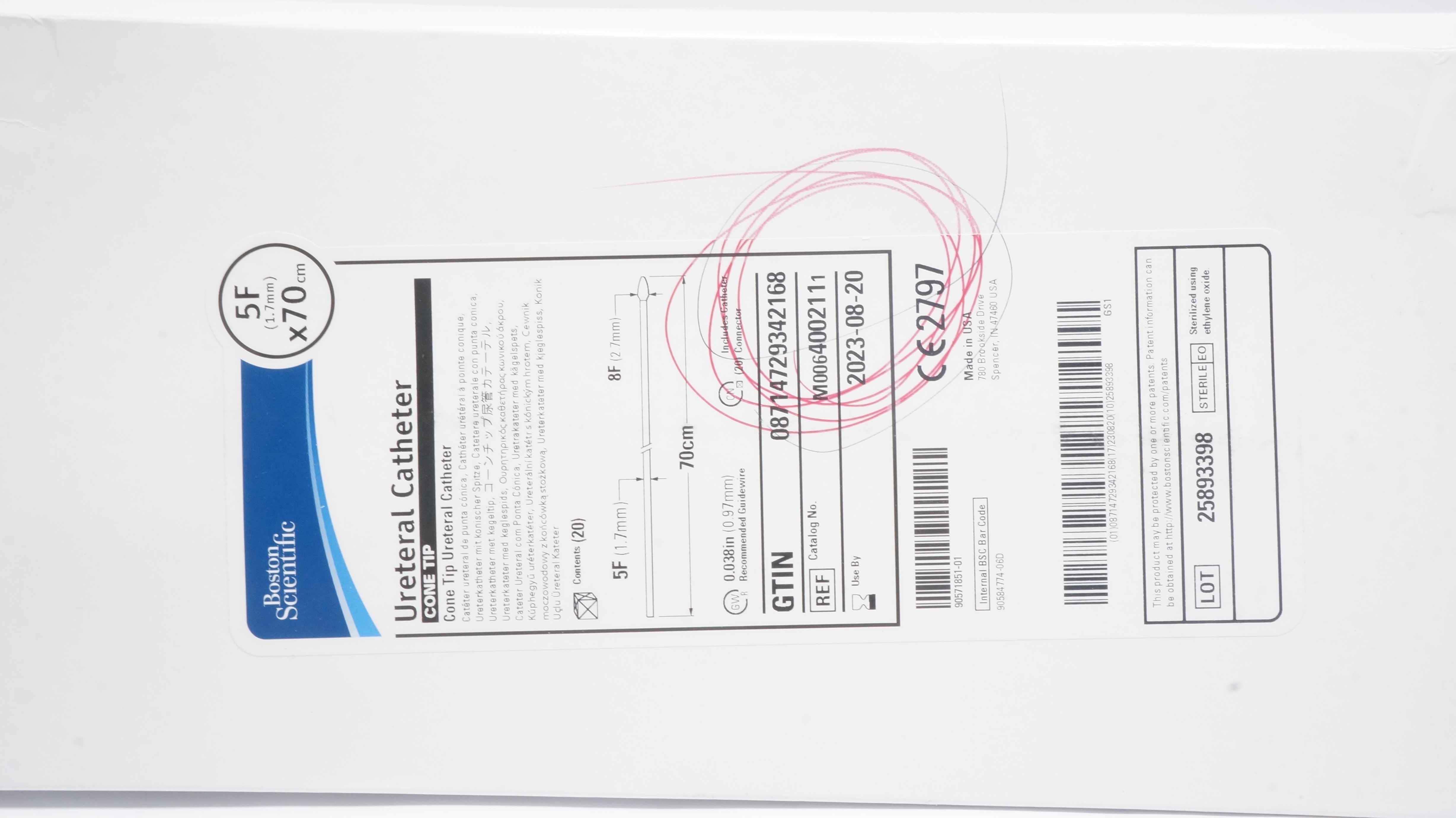 Boston Scientific M0064002111 Cone Tip Ureteral Cath. 5F x 70cm (x)