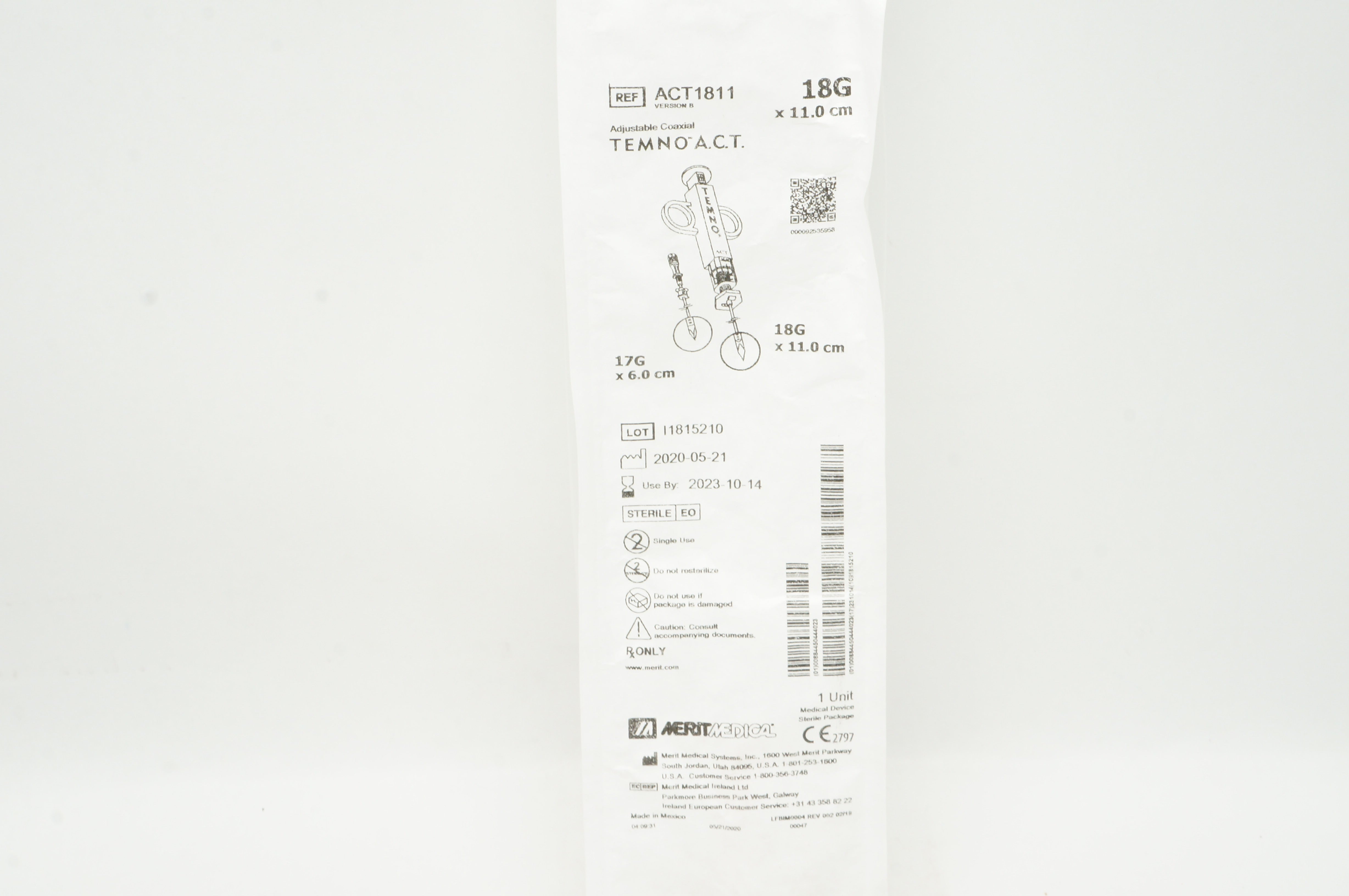 Merit Medical ACT1811 Adjustable Coaxial Temno Biopsy System 18G x 11cm