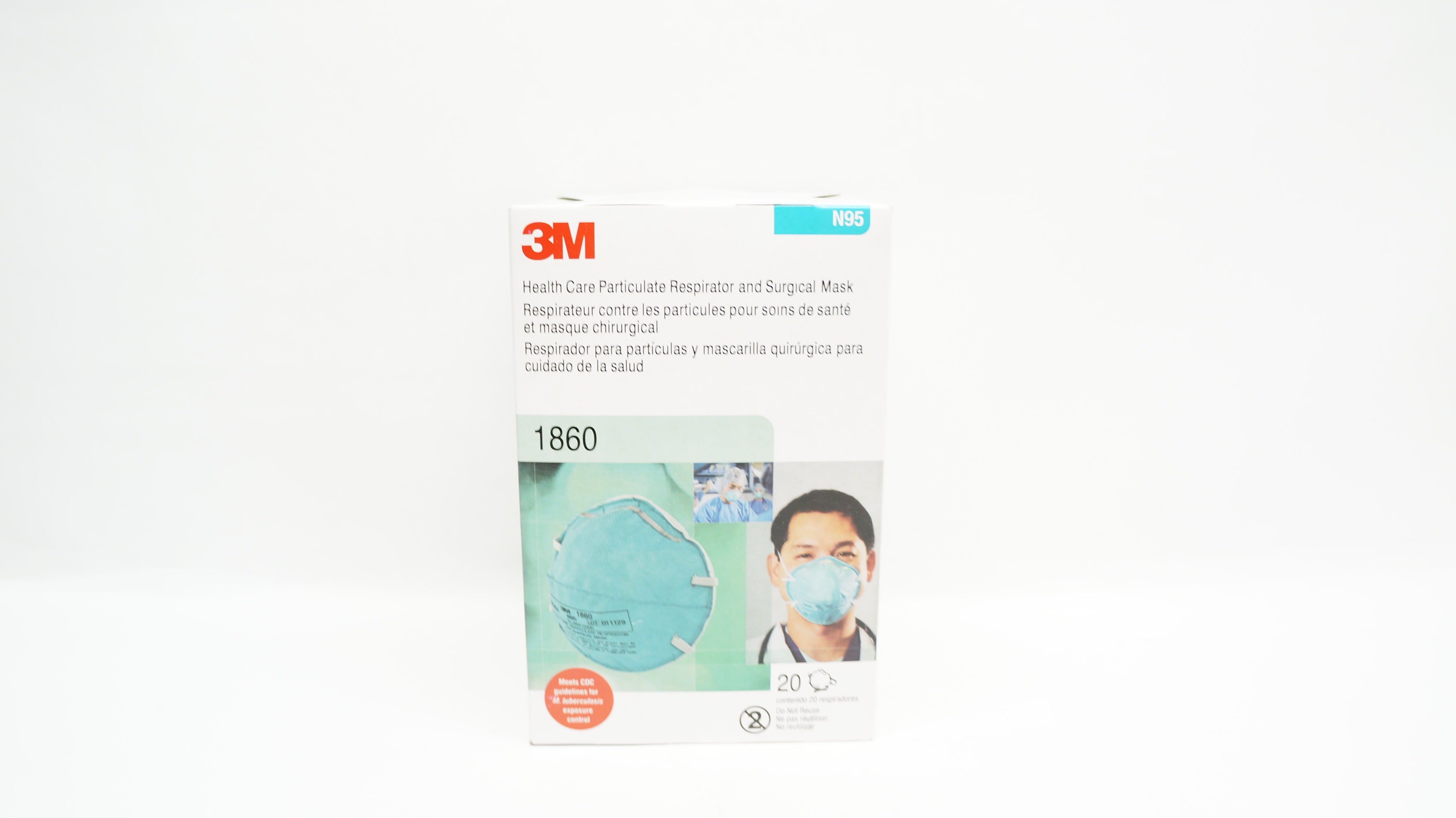 3M 1860 Health Care Particulate Respirator and Surgical Mask - Box of 20