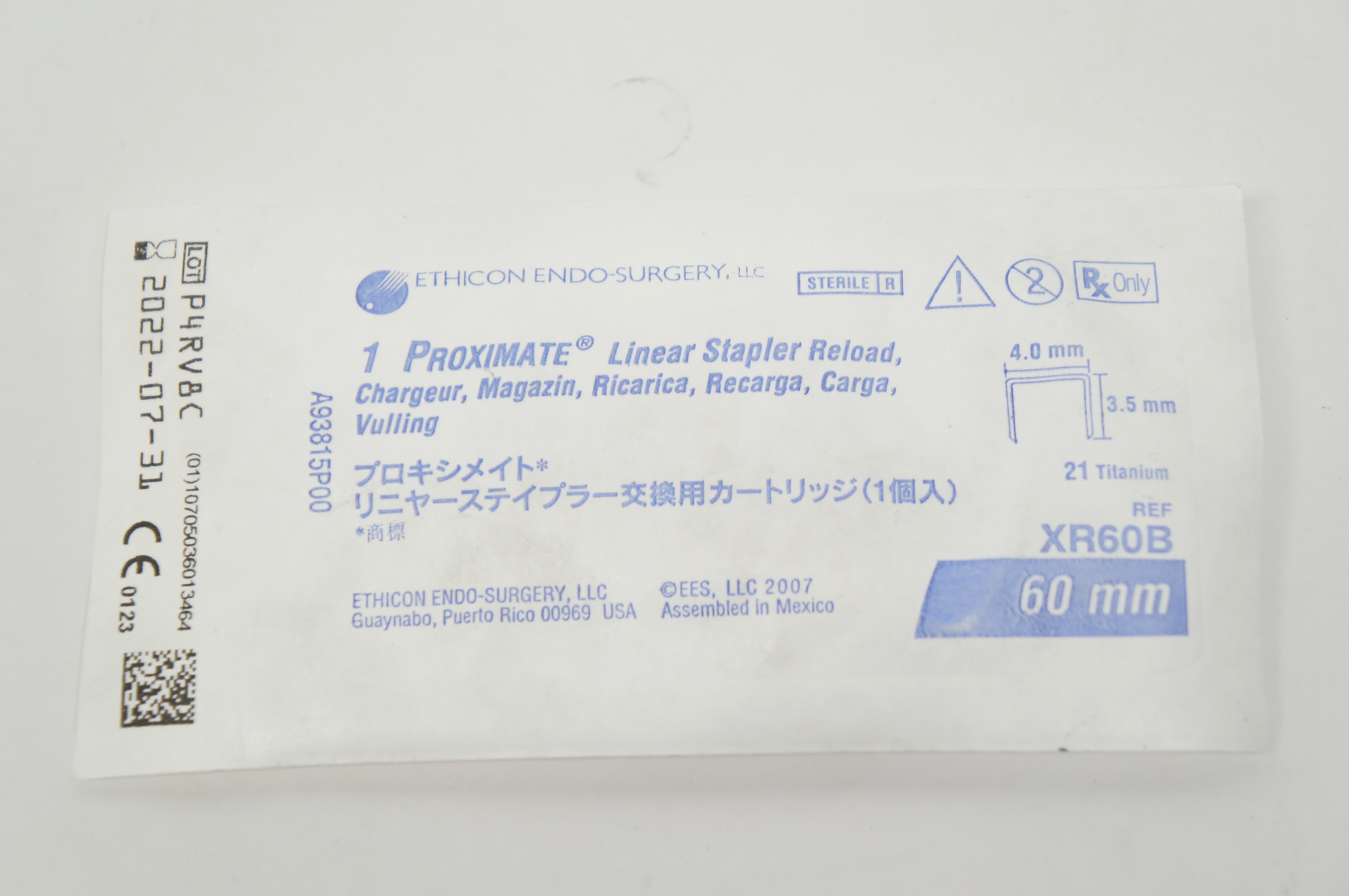 Ethicon XR60B 1Proximate Linear Stapler Reload 21 Titanium, 60mm 4.0 x 3.5mm (x)