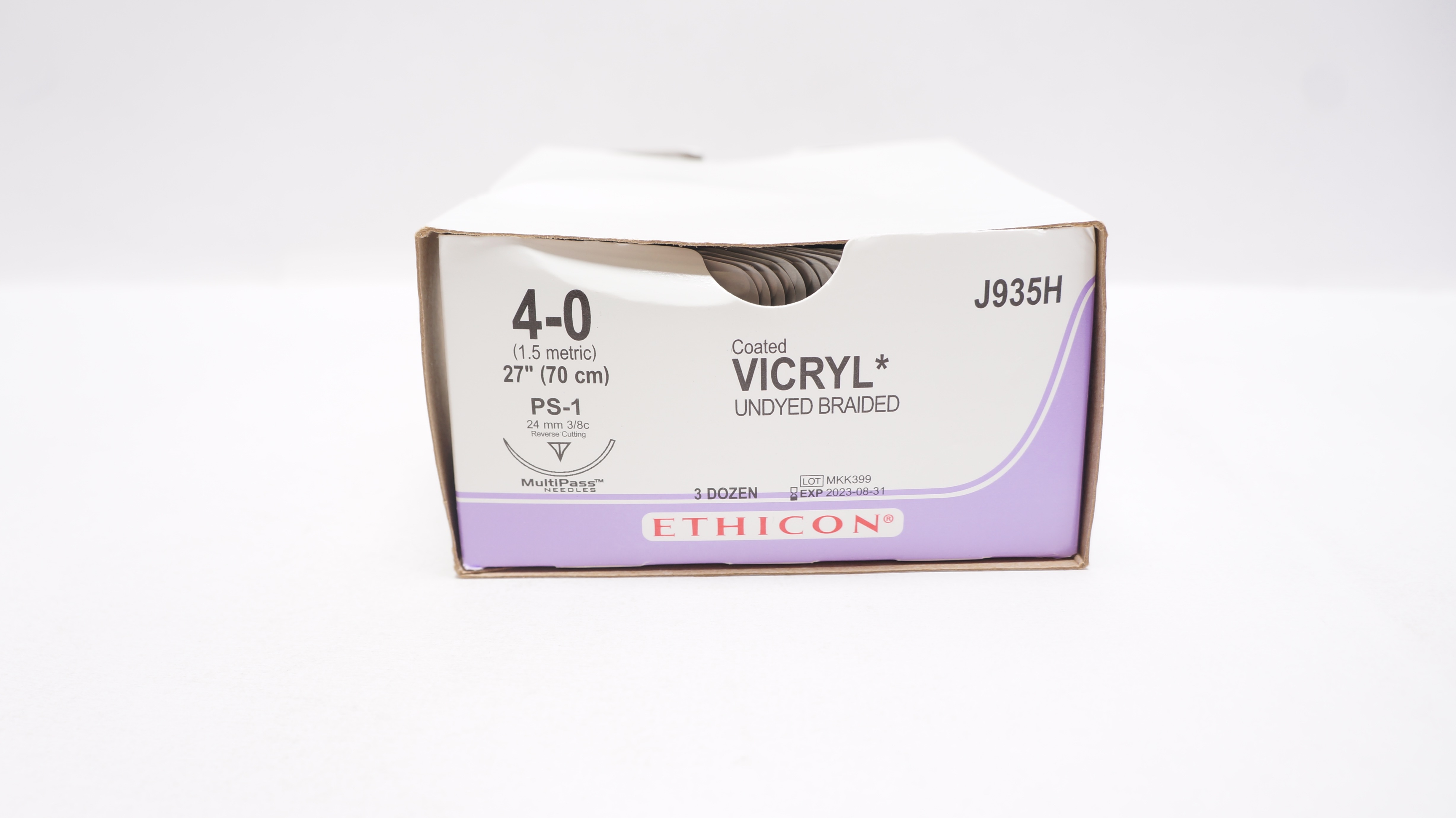Ethicon J935H 4-0 VICRYL, PS-1, 24mm 3/8c Reverse Cutting, 27inch(x) - Box of 36