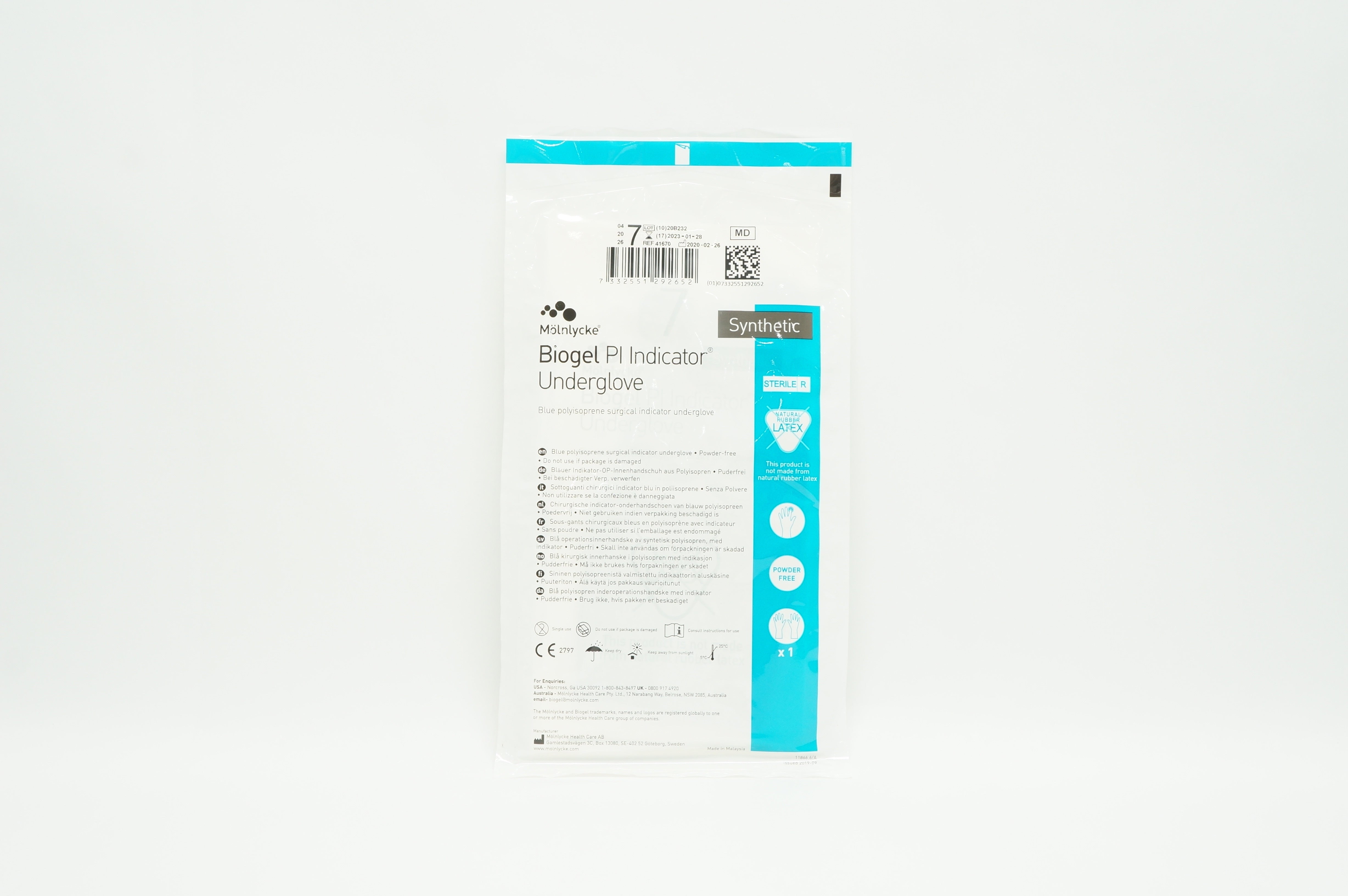 Molnlycke Health Care 41670 Biogel Pl Indicator Underglove 7