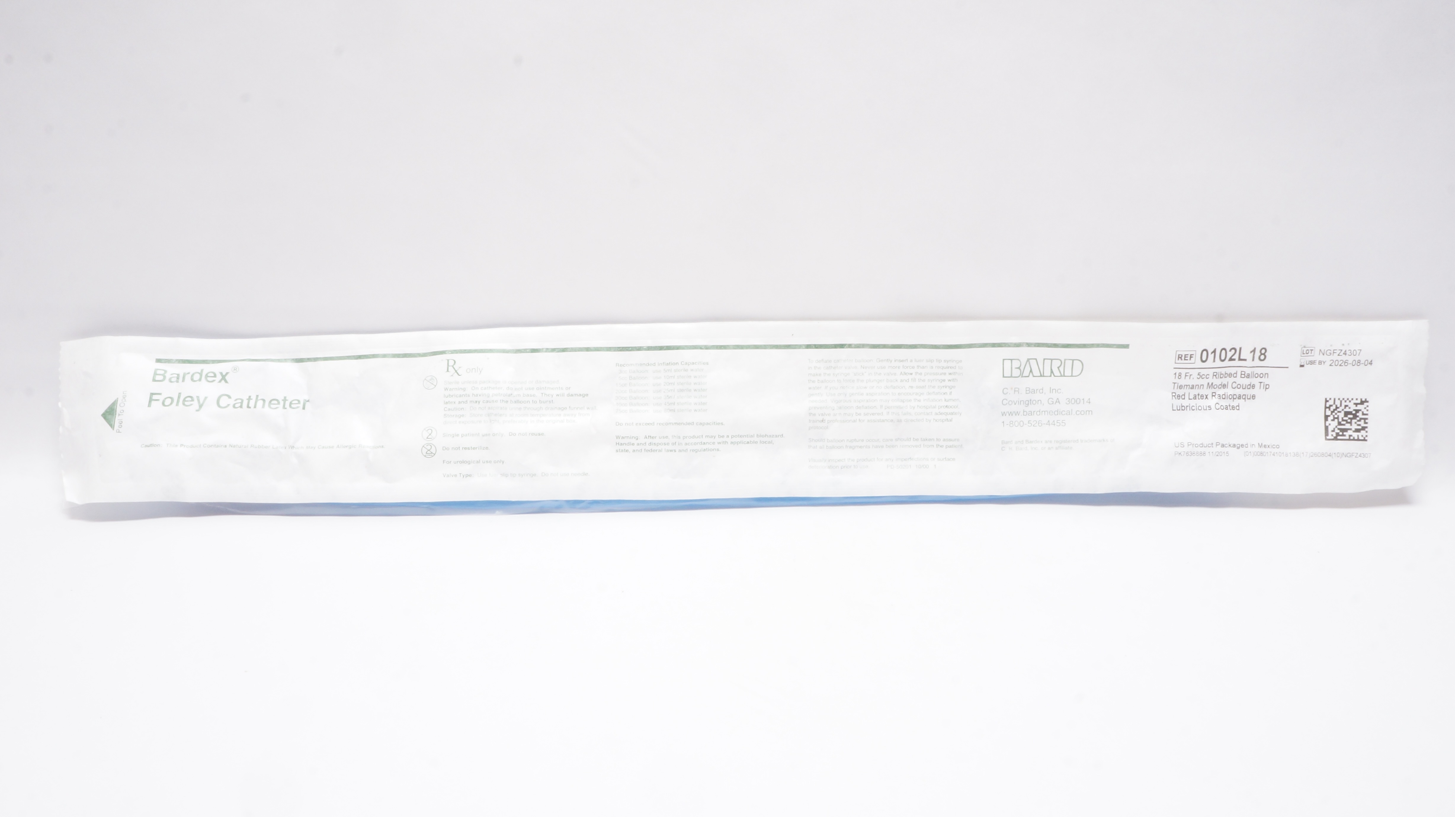 Bard 0102L18 Bardex Foley Cath. 18 Fr.,5 cc. Balloon