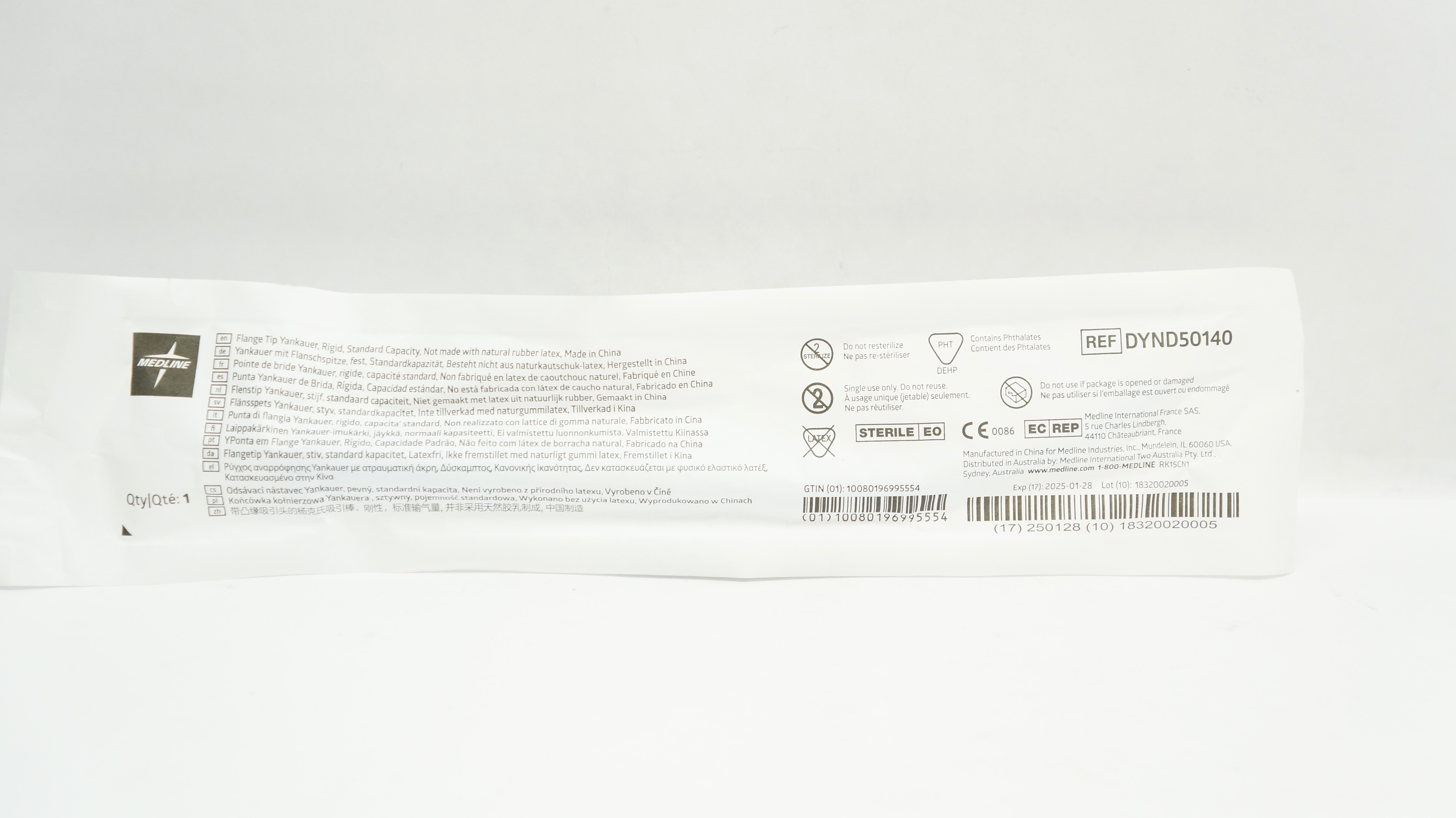 Medline DYND50140 Flange Tip Sterile Yankauer, Rigid Standard Capacity