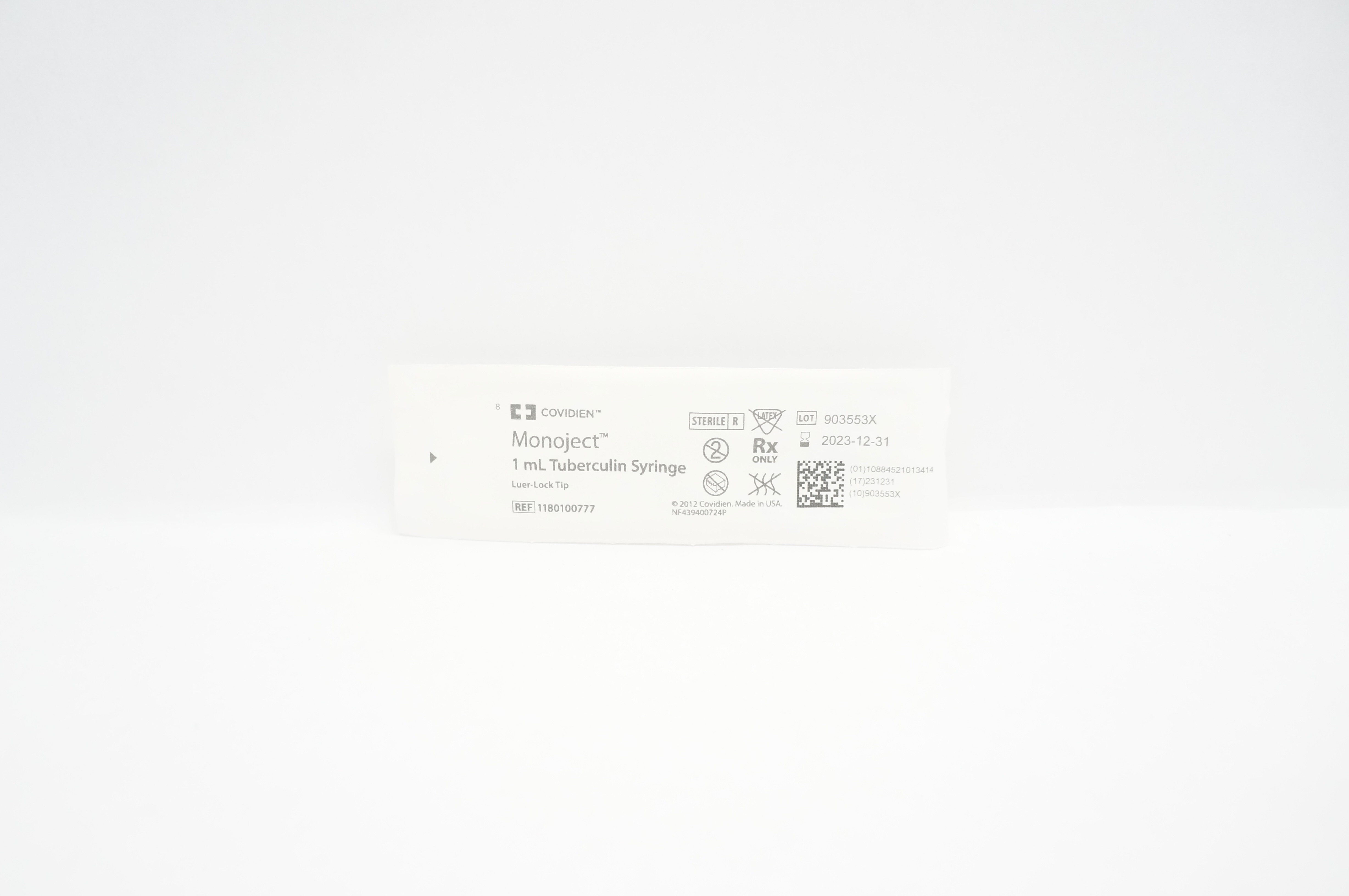 Covidien 1180100777 Monoject Tuberculin Syringe Luer-Lock Tip 1 mL