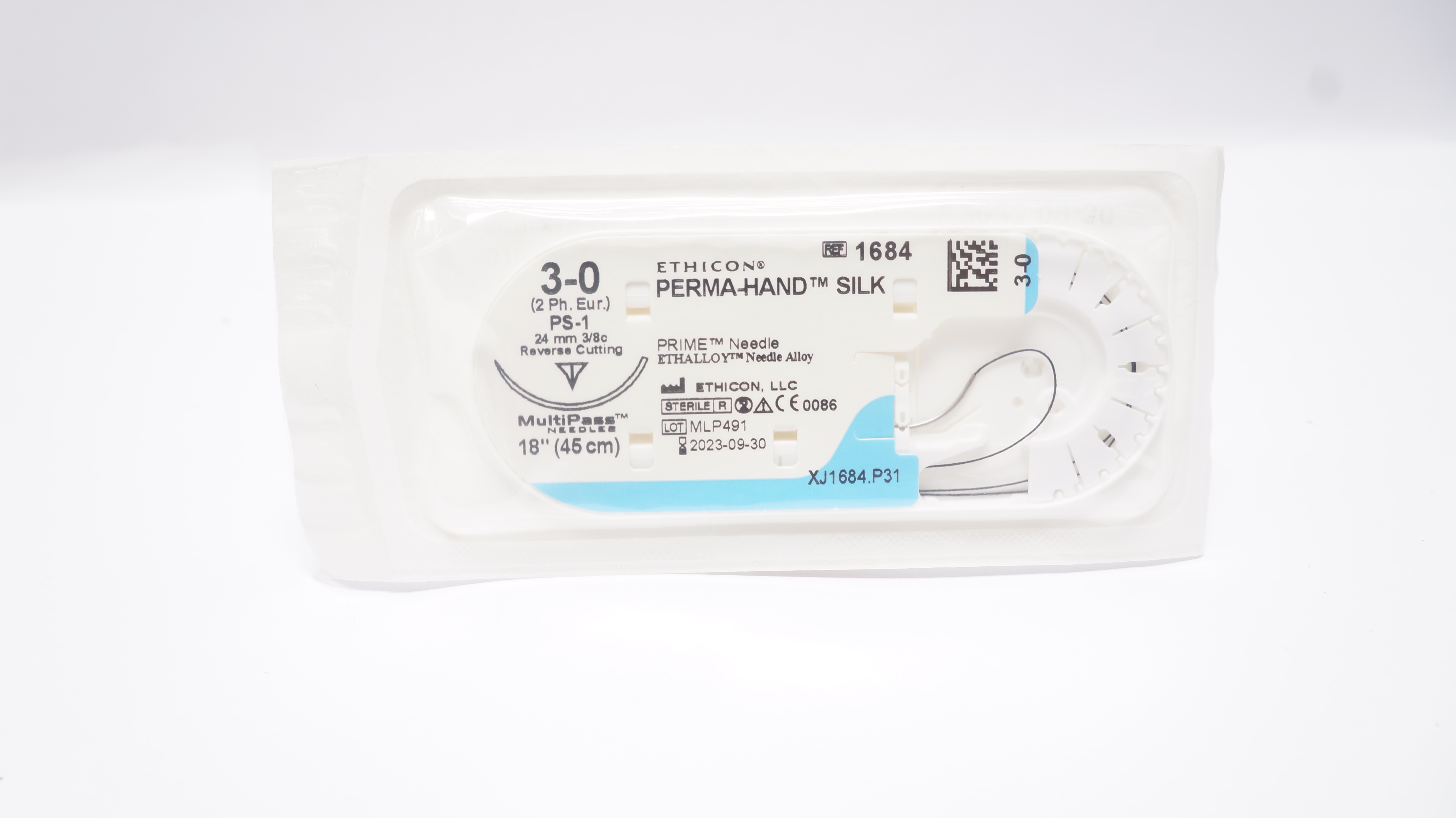 Ethicon 1684 3-0 Perma-Hand Silk Stre PS-1 24mm 3/8c Reverse Cutting, 18 inch(x)