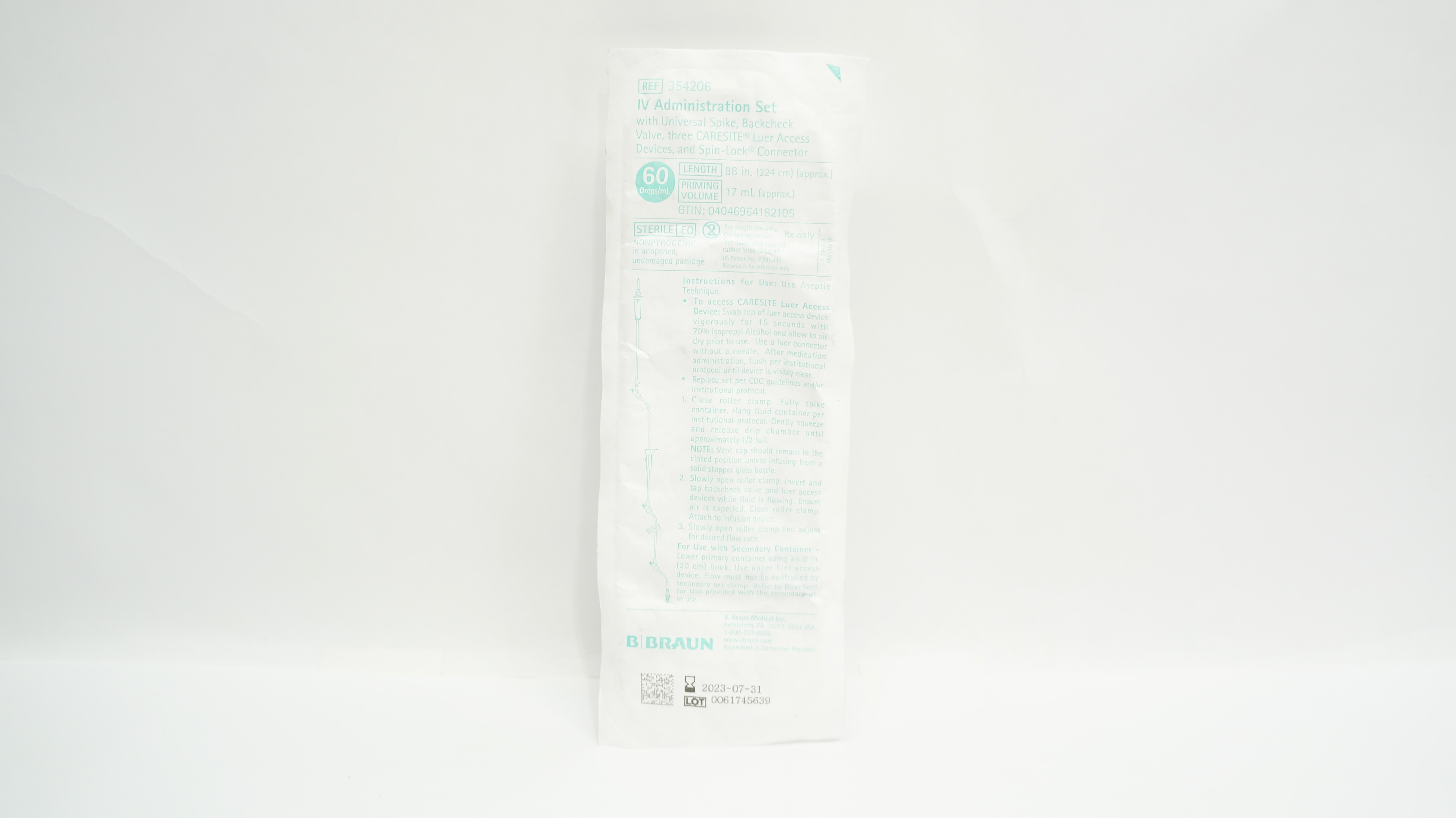 Braun 354206 IV Administration Set w/Spike 88inch x 17mL, 60 drops/mL (x)
