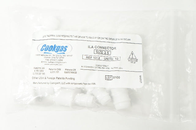 Cookgas 1012 ILA Connector, Size 2.5 - Packet of 10