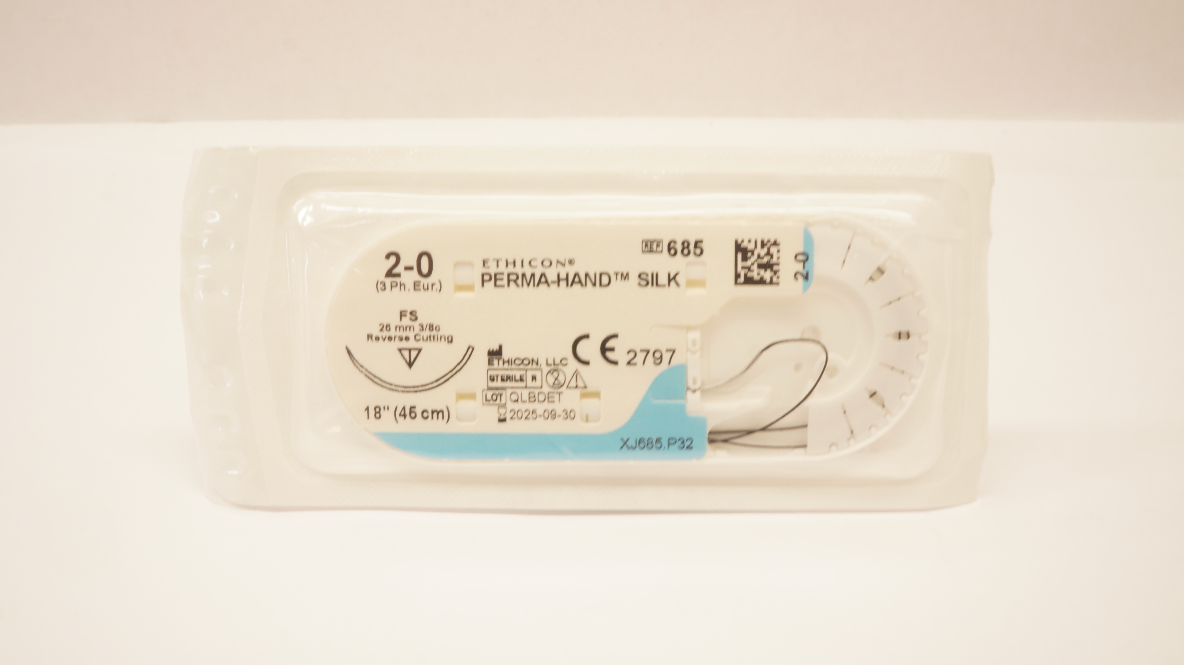 Ethicon 685 2-0 Perma-Hand Silk Stre FS 26mm 3/8c Reverse Cutting 18inch