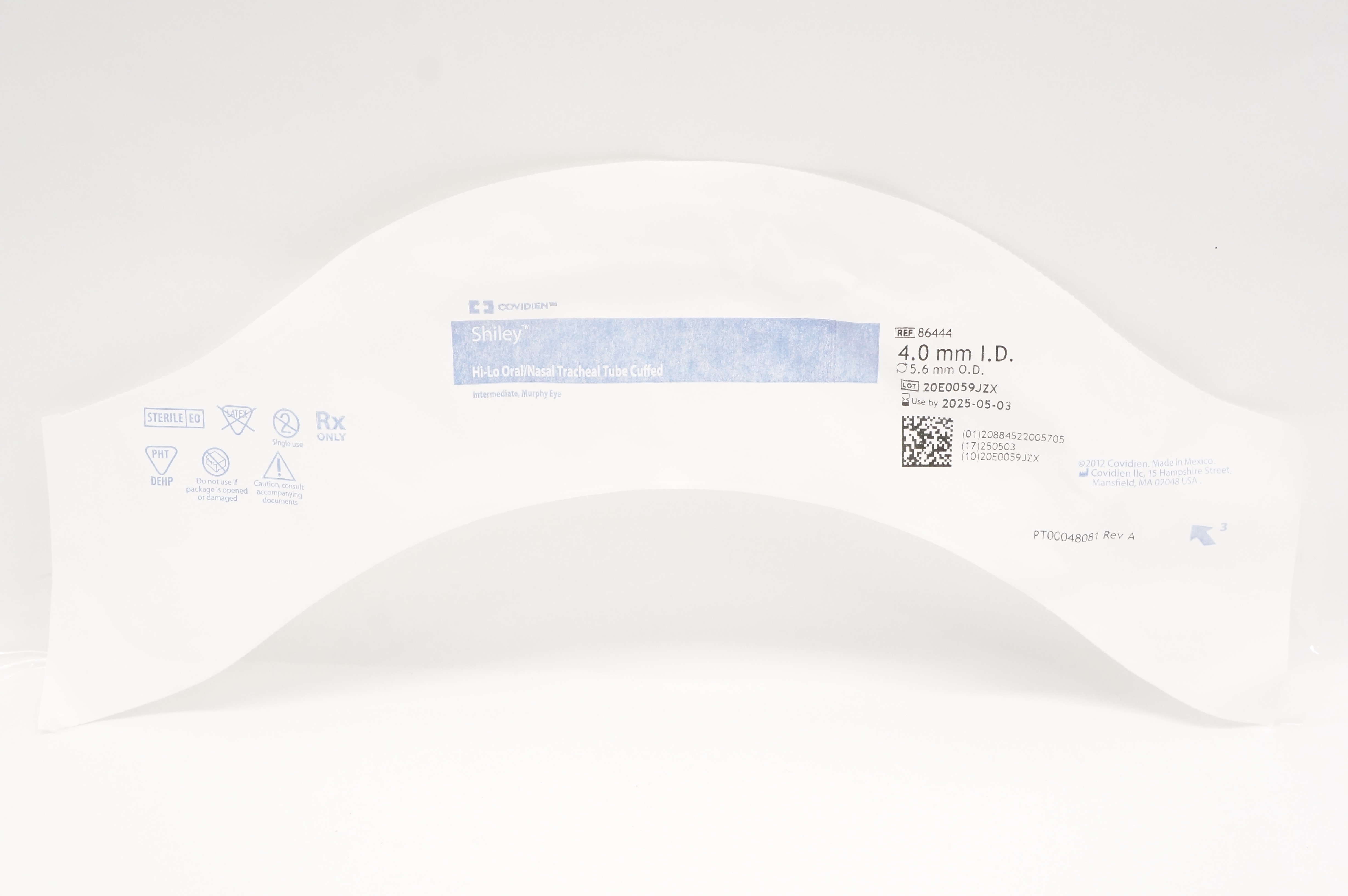 Covidien 86444 Shiley Hi-Lo Oral/Nasal Tracheal Tube Cuffed 4.0mm ID