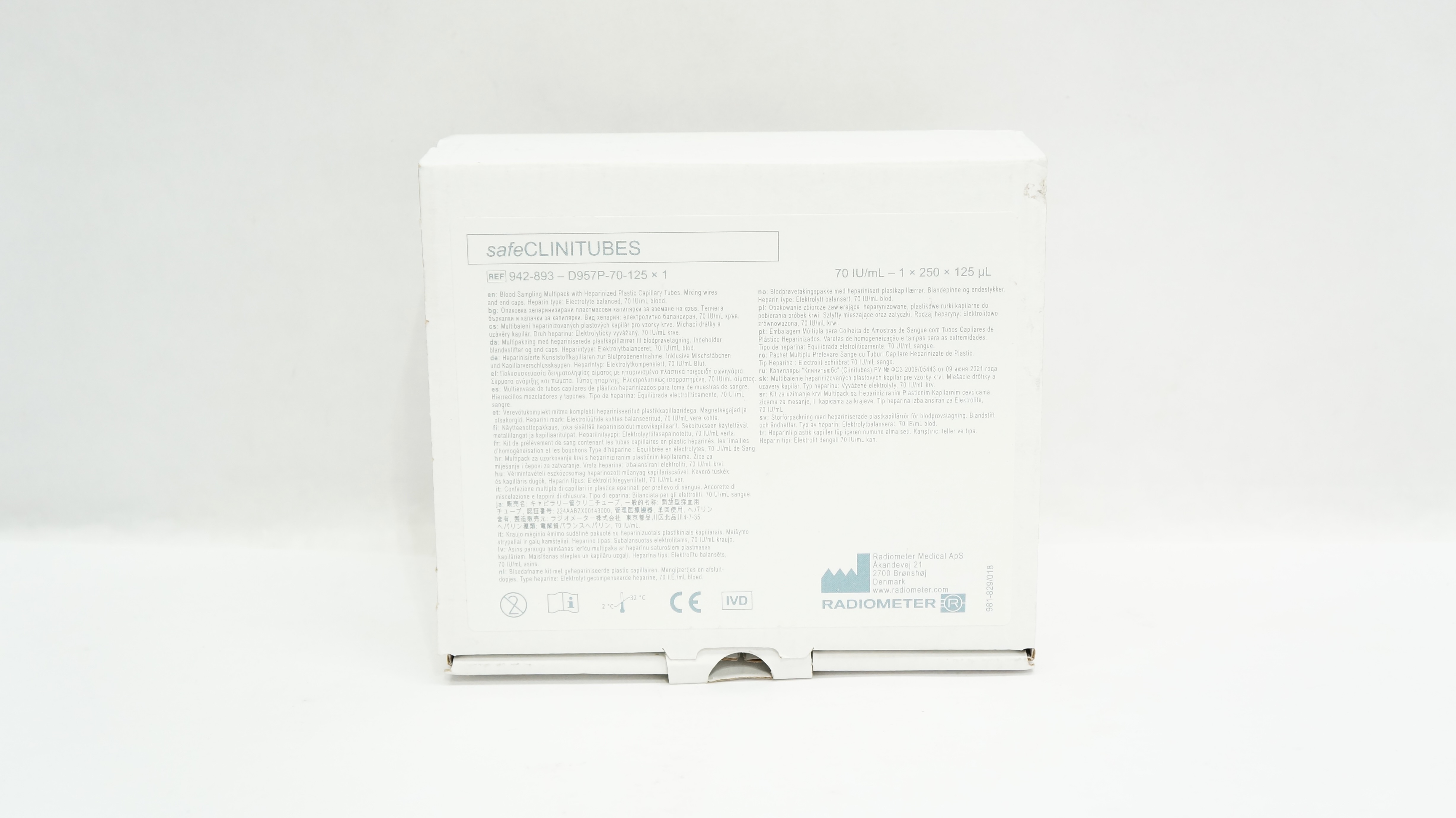 Radiometer 942-893 SafeClinitubes Blood Sampling Multipack D957P - 70 - 125 x 1