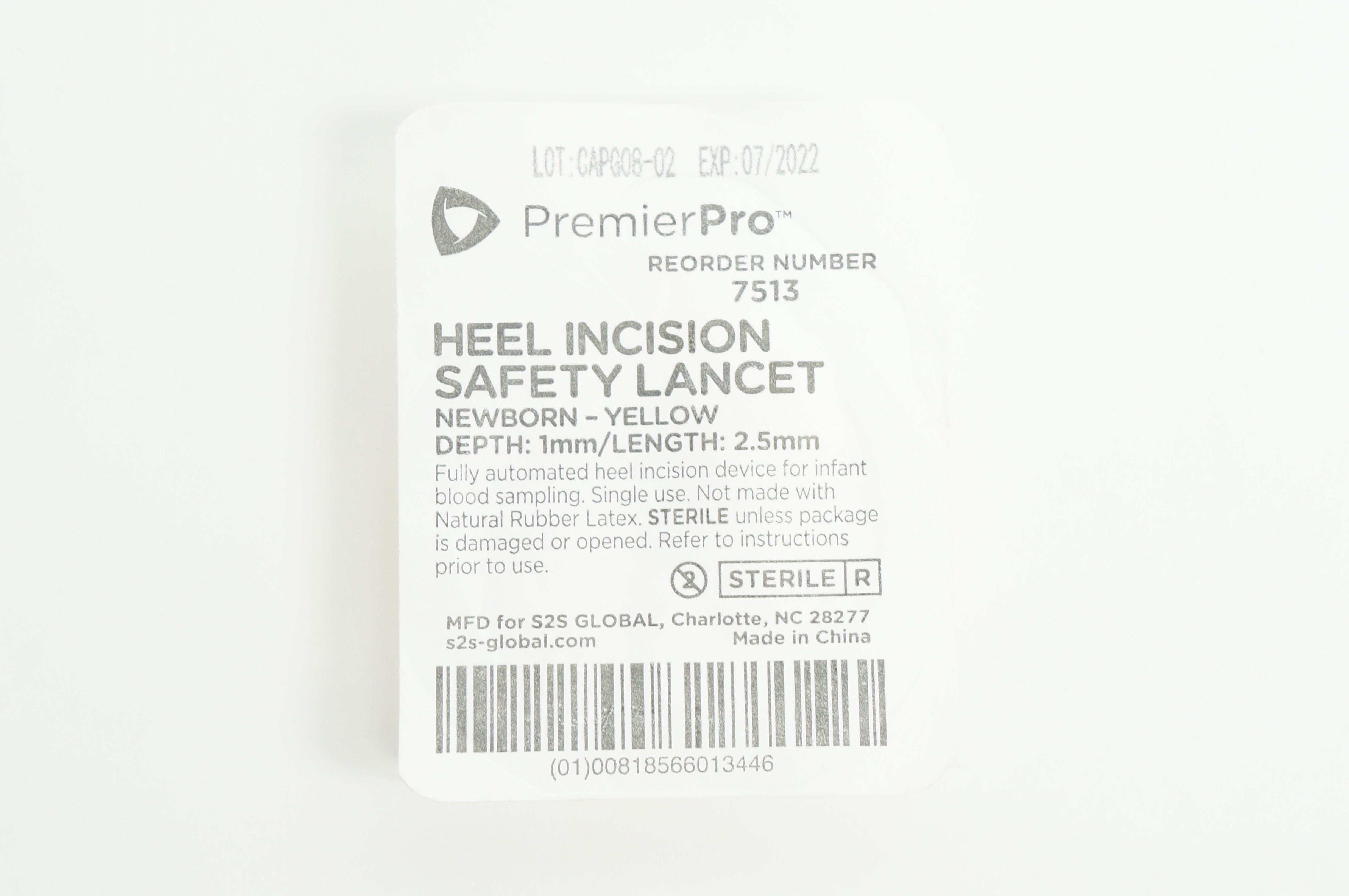 PremierPro 7513 Heel Incision Safety Lancet, Newborn - Yellow 1mm x 2.5mm