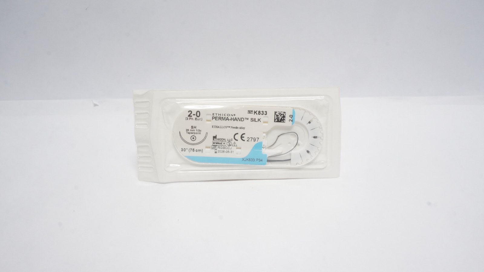 Ethicon K833 PERMA-HAND SILK Suture 2-0 Black 30" SH Needle