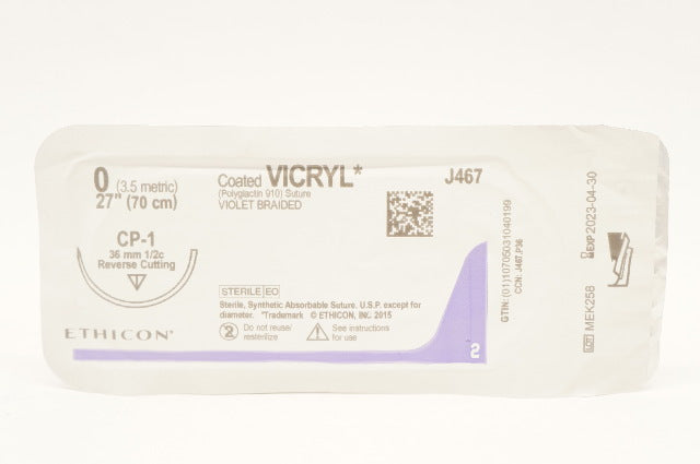 Ethicon J467 0 VICRYL CP-1 36mm 1/2c Reverse Cutting