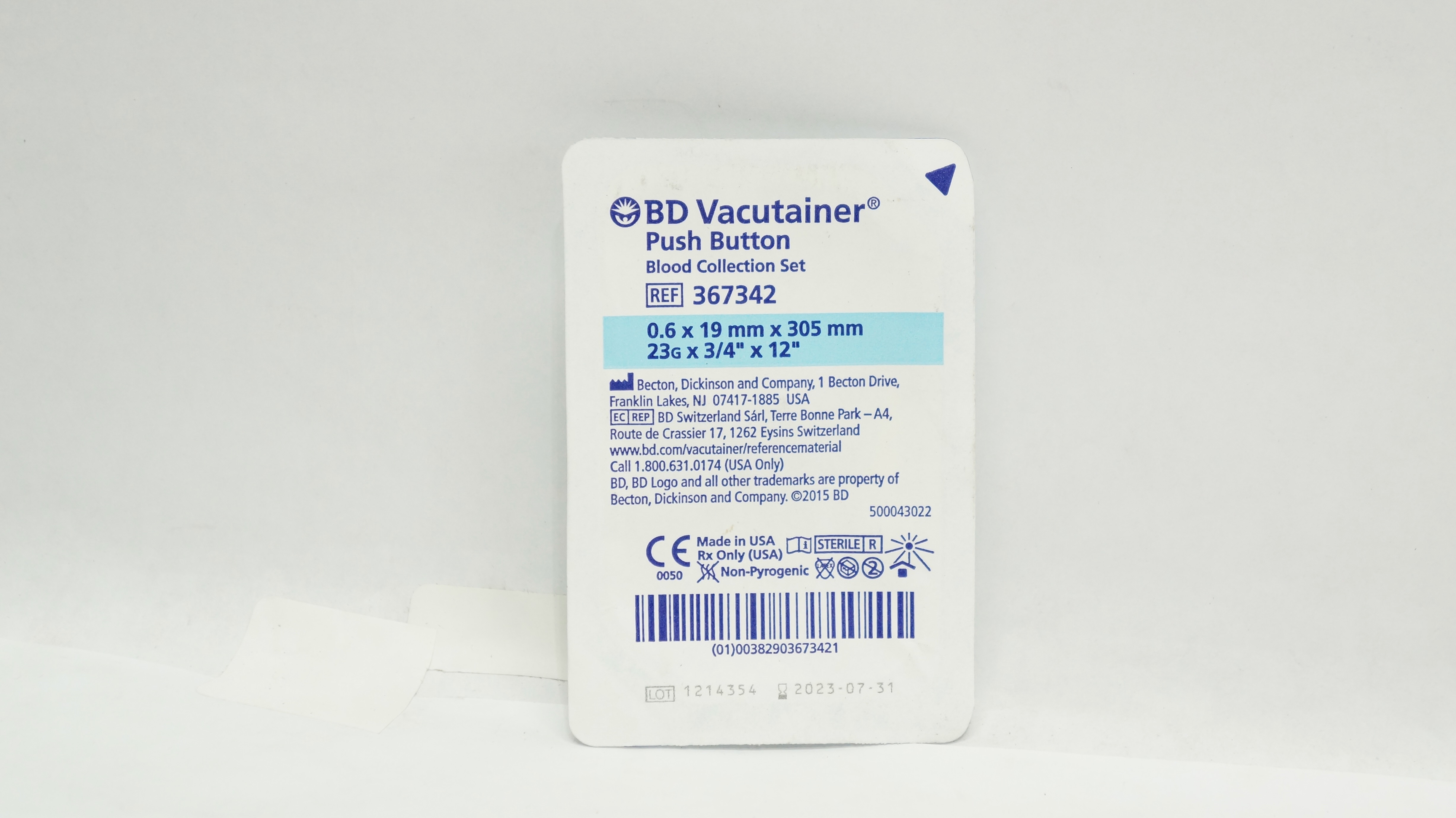 BD 367342 Vacutainer Push Button Blood Collection Set 23G x 3/4inch x 12inch (x)