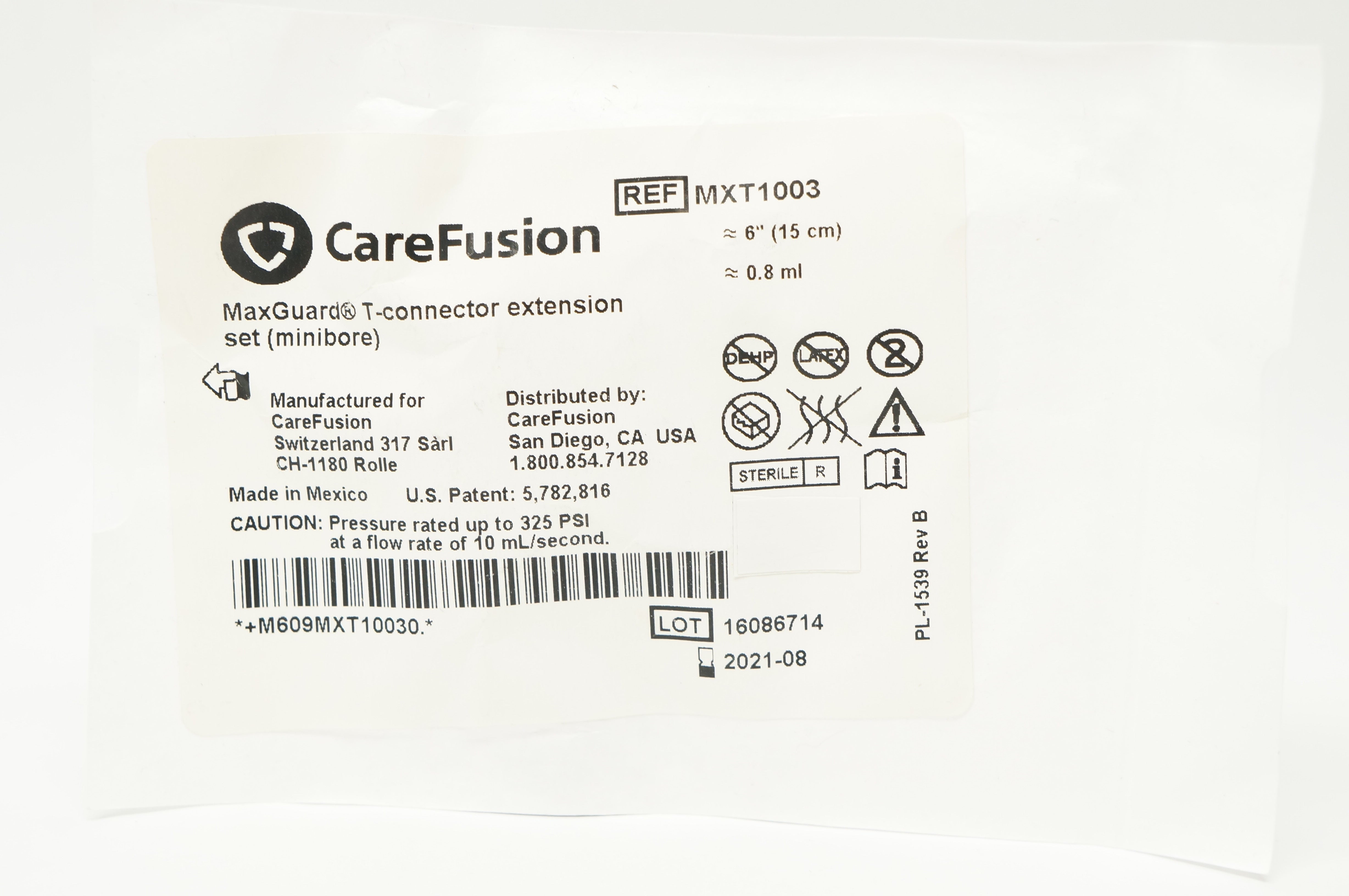 Care Fusion MXT1003 MaxGuard T-Connector Extension Set 0.8ml x 6inch (Approx)(x)