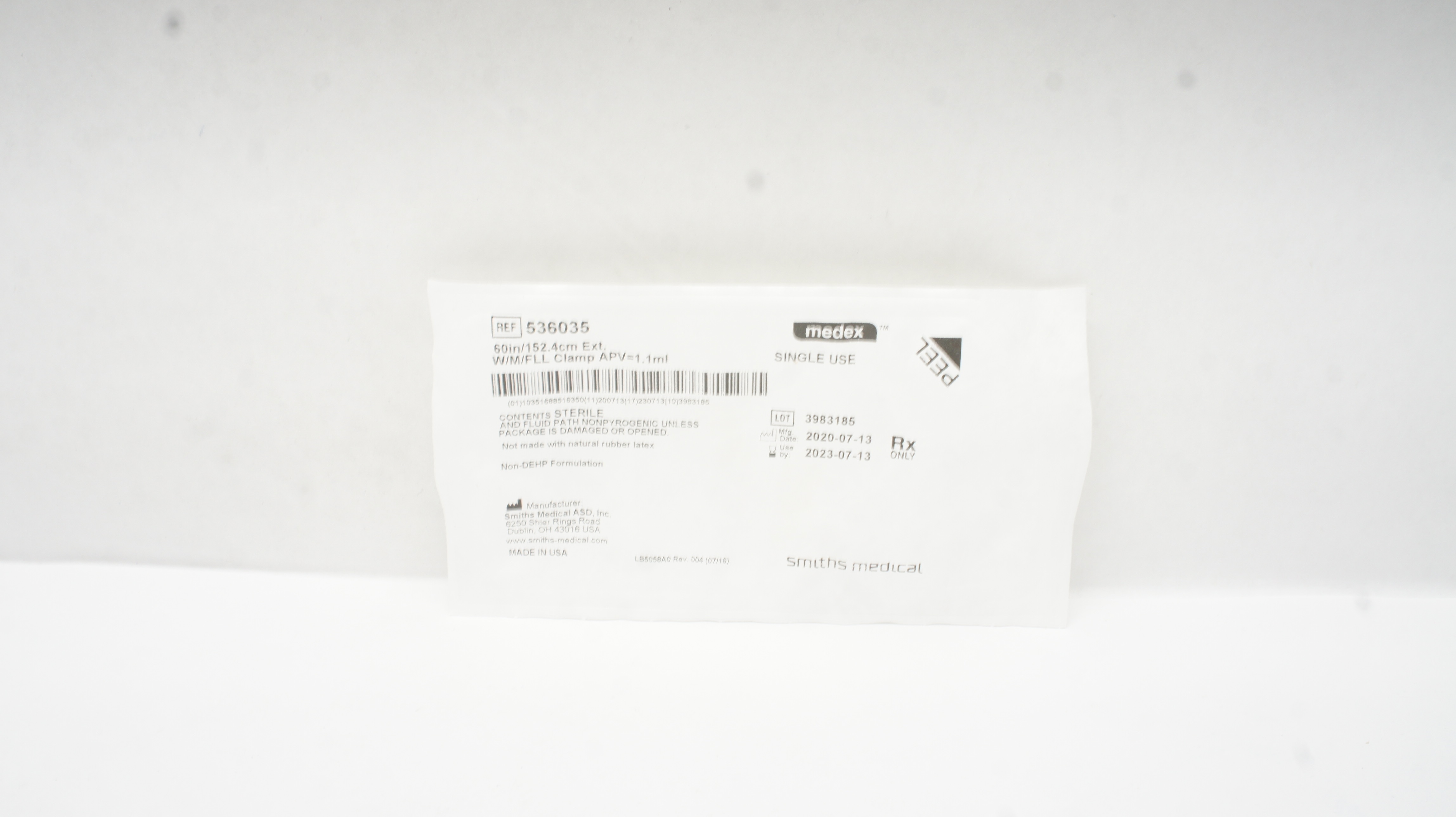 Smith Medical 536035 Medex 60inch/152.4cm Ext. W/M/FLL Clamp APV=1.1ml (x)