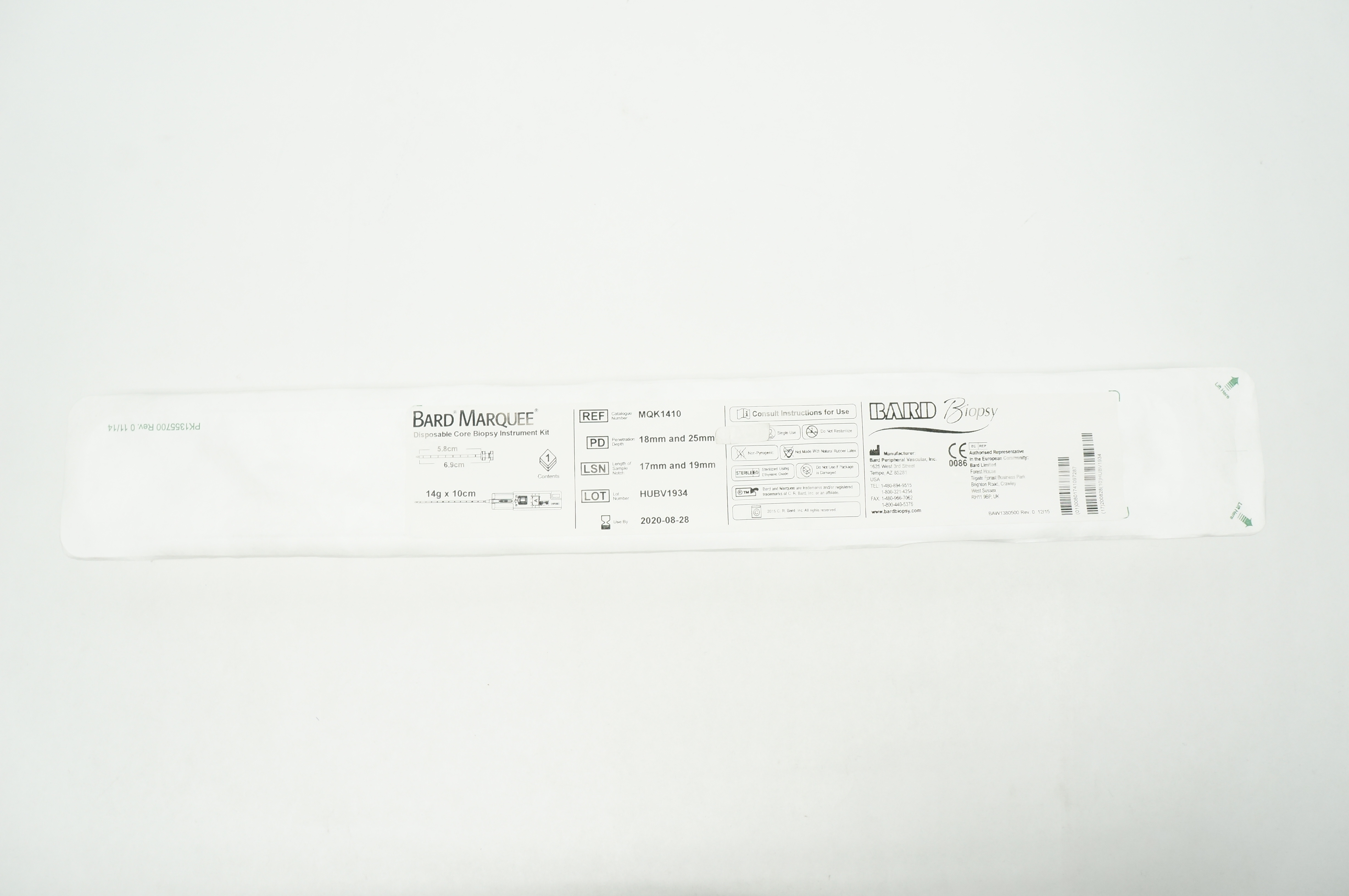 Bard MQK1810 Marquee Disposable Core Biopsy Instrument Kit 18G x 10cm (x)