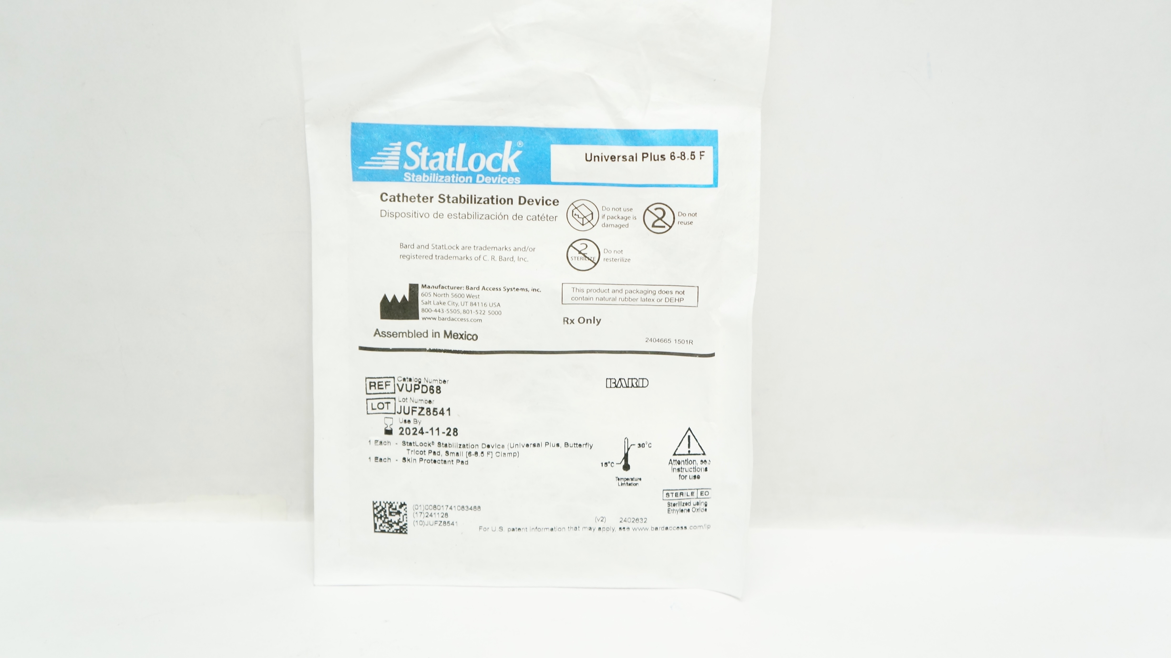 Bard VUPD68 StatLock Cath. Stabilization Device Universal Plus 6-8.5F