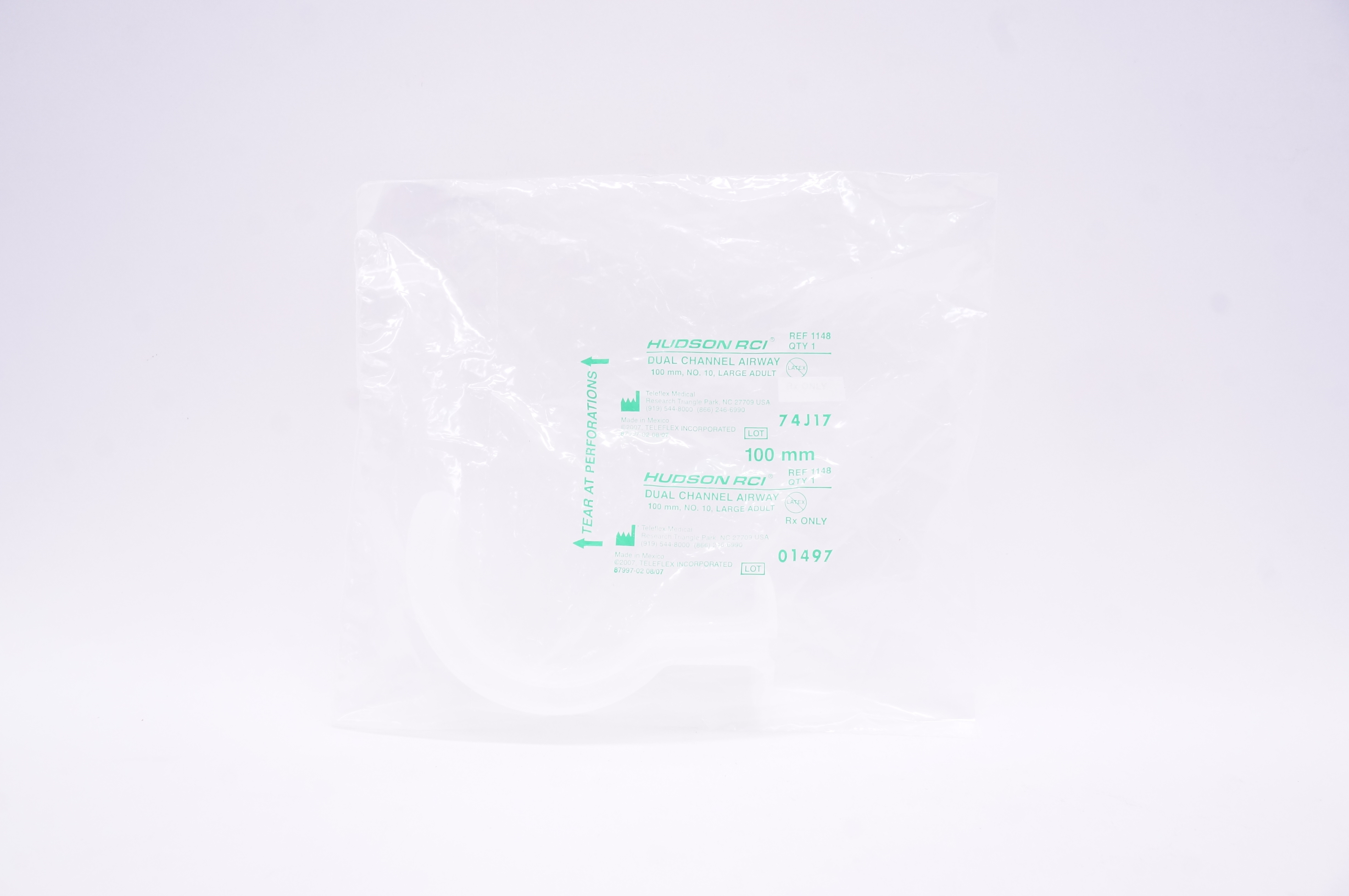 Teleflex 1148 Hudson RCI Dual Channel Airway 100 mm, NO.10, Large Adult